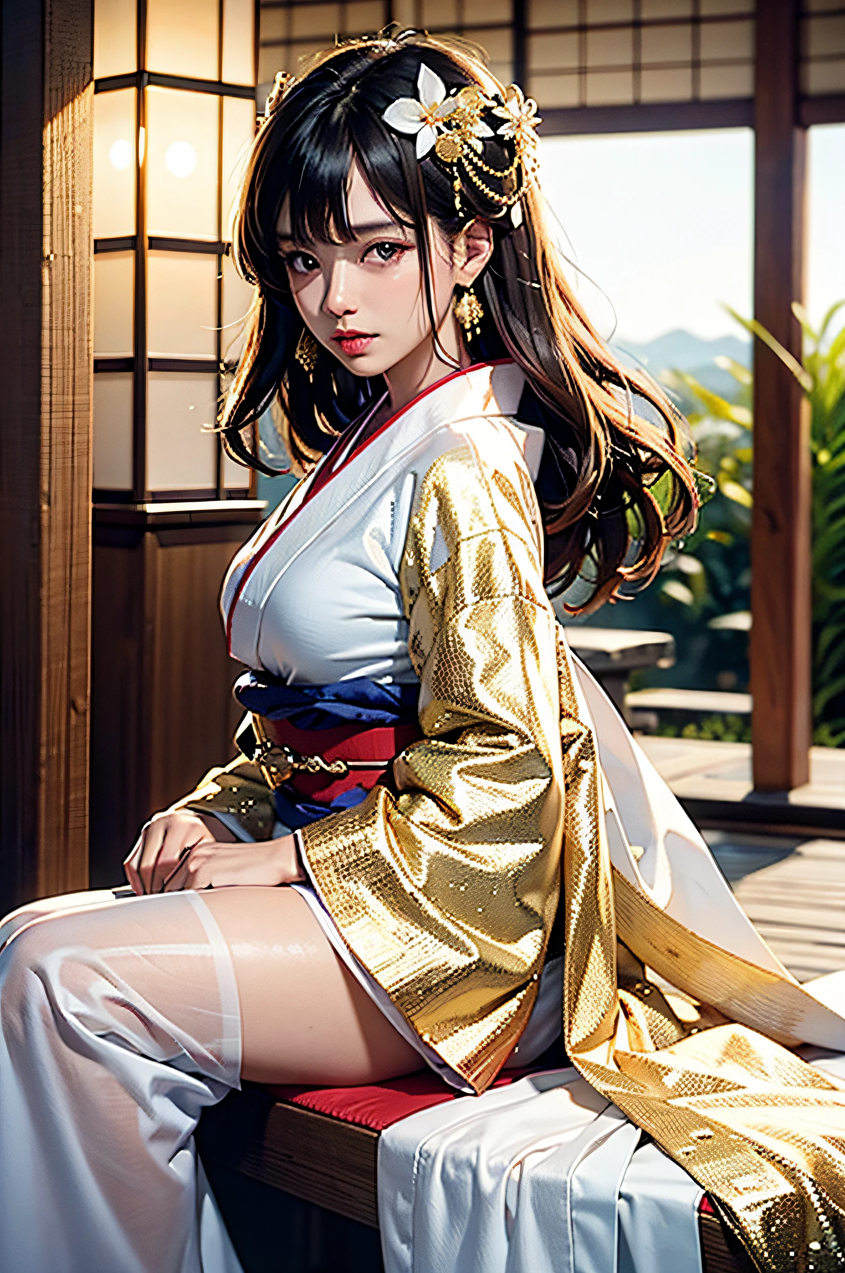 Masterpiece, Best quality, (Realistic, Photorealistic:1.37)))), (1 person)), 8k, Very delicate and beautiful, Fantastic, Official art with attention to detail, Ridiculous, Incredibly ridiculous, Huge file size, Ultra detailed, Very detailed, (Beautiful girl), (Detailed girl), Very detailed eyes and face, Beautiful detailed eyes, Light makeup, (1 girl), (perfect female figure), Slim waist, Big ass, (Japan beauty), ((full body)), with bangs, Feminine look, Gentle smile, ((ninja)), (18years old), Edo period ,