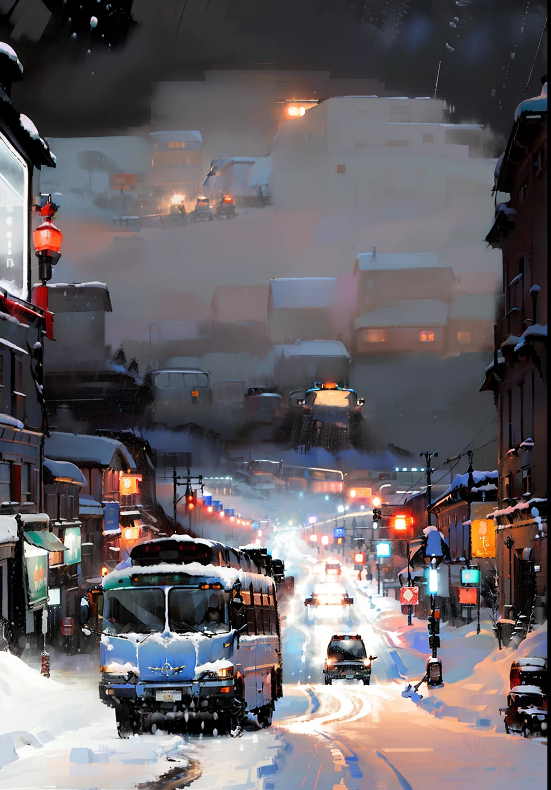 Picture of the bus, driving down a snowy street at night, andrey gordeev, Ni Yuanlu, Author: Maxim Verekhin, bussiere rutkowski andreas rocha, by Andrei Ryabushkin, Igor Kufaev, Rainy evening, by andrey ryabovichev, by Bencho Obreshkov