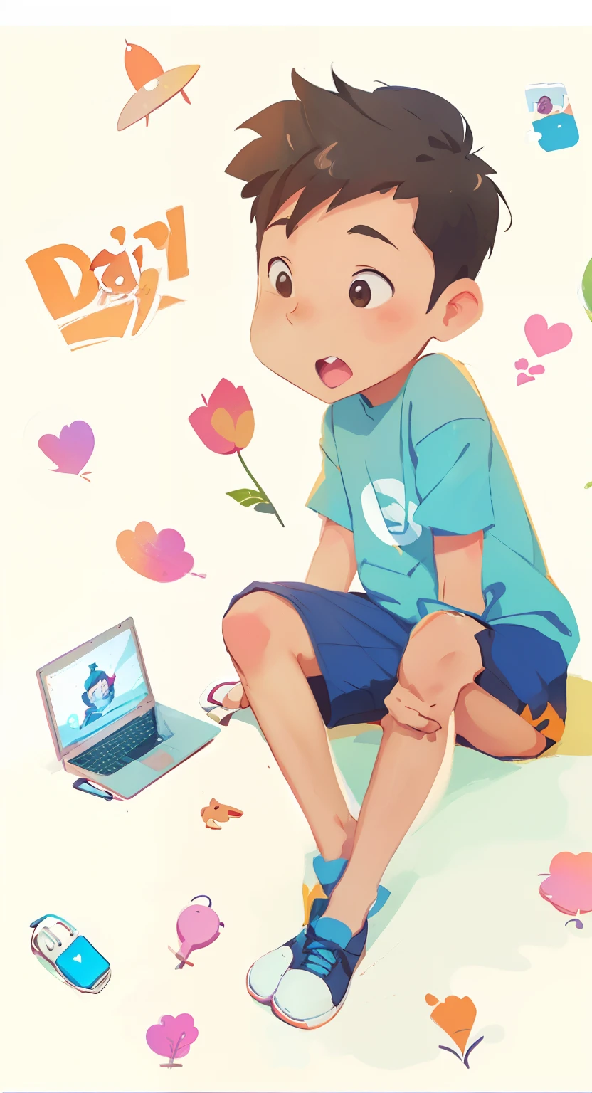 cartoon of a boy sitting on the ground with a laptop, sexuell, by :5 sexy: 7, concept art of single boy, cartoon image, illustration!, wikihow illustration, telegram sticker, old internet art, with a laptop on his lap, greg ], popular on pixiv, cute cartoon, digital art!!, drawn image, avatar for website
