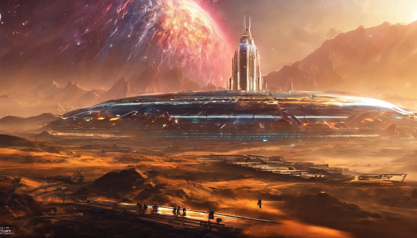 (Highest image quality)，(Works of masters)，(8k wallpaper)，in a panoramic view，Interstellar School，A school city built on a huge space station in space，The artificial creation of the ecosystem inside the translucent luxury space station is beautiful，Lake，rios，mountain ranges，Hills are everywhere，Streamlined Chinese luxury architecture from land to water，All-round rational use of the space station，Golden ornate building，Let the entire space station shine with golden light，Embellished with luxurious gemstones，Blend into the entire starry sky，Chinese decorative motifs are found all over the space station and the Interstellar Academy，Countless spacecraft in and out of the space station，Perfectcomposition，professinal，Meisterville，commissioned，best qualtiy，After fixation，Retouching，Improvement，pastoral，Tone-mapping，highly  detailed，digitial painting， art  stations，Conceptual map of the long dam，Smoothness，Sharp focus， Beautiful illustration，photore，The light from the back window is backlighted，动态照明，Mist，复杂，cinematic grain，professinal， face to the viewer，Volumetriclighting，subsurfacescattering，Good highlights，Good shadows，cinematic ligh，Beautiful studio，softlighting，rim-light，ellegance，beatiful background，rendering by octane，HR Giger style，8K，top Quority，tmasterpiece，illustratio，smooth and beautiful，highly  detailed，CG wallpaper，(realisticlying，Fidelity: 1.37) ，outstanding，Exquisite details，tmasterpiece，top Quority，offcial art，Very verbose