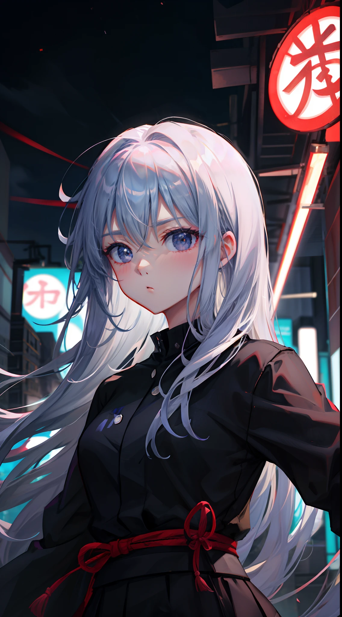 1 girl, upper body, single focus, yakuza queen, O-Ren Ishii-inspired attire, deadly crime lord, (Tokyo underworld backdrop: 1.4), (queen of the underworld: 1.3), crime lord features, ruthless aura, [depth of field, ambient lighting, neon-lit Tokyo foreground, criminal empire], Yakuza Queen O-Ren, ruthless crime lord, underworld reign, (samurai sword), (The Crazy 88: 1.2), intricate details, enhanced lighting.