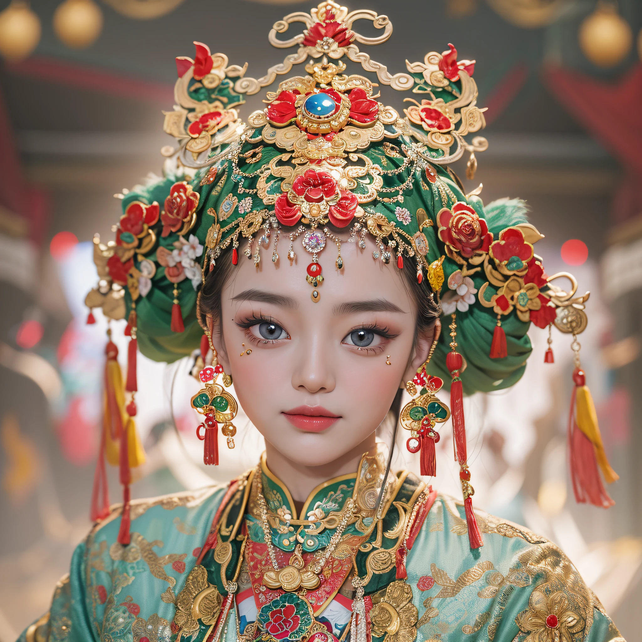 (High-res, 4K, Masterpiece:1.2),Ultra-detailed,(Realistic,photo-realistic:1.37),Traditional Chinese opera,(beijing opera),Lady,Exquisite makeup,vibrant clothing,captivating expression,Colorful headdress,Detailed Embroidery,beautiful eyes and lips,Exquisite traditional jewelry,Delicate brushstrokes,Impeccable lighting effects,Vibrant colors,A well-designed stage,Set against a magnificent backdrop,Pay attention to every intricate detail,An artistic interpretation of the essence of the character,Show the beauty of traditional Chinese culture,An exemplary blend of tradition and art