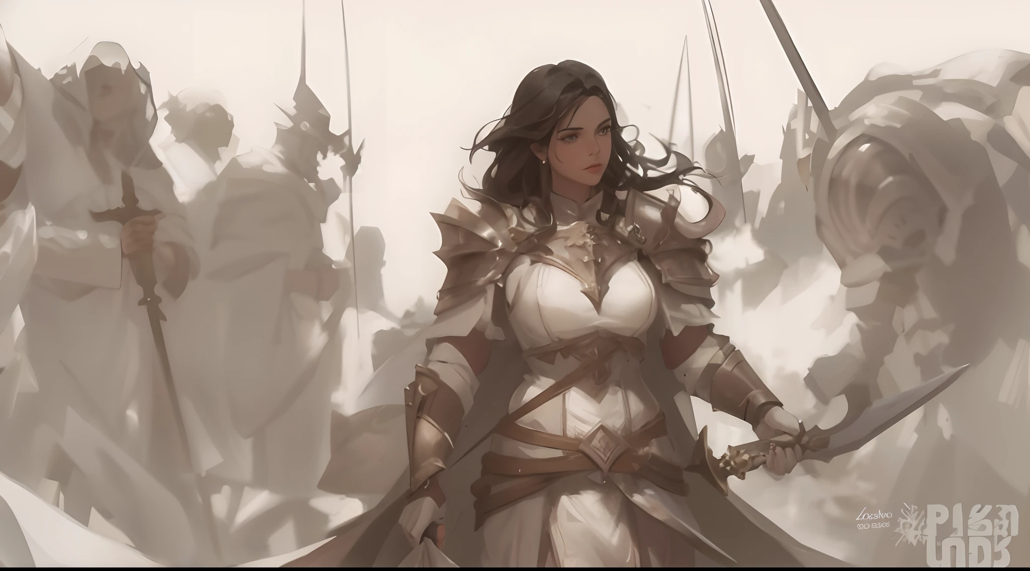 a close up of a woman in a white dress holding a sword, 4k fantasy art, gorgeous female paladin, fantasy paladin woman, picture of female paladin, portrait of female paladin, epic fantasy character art, pretty female cleric, fantasy concept art portrait, female paladin, d&d dark sun character art, high fantasy concept art