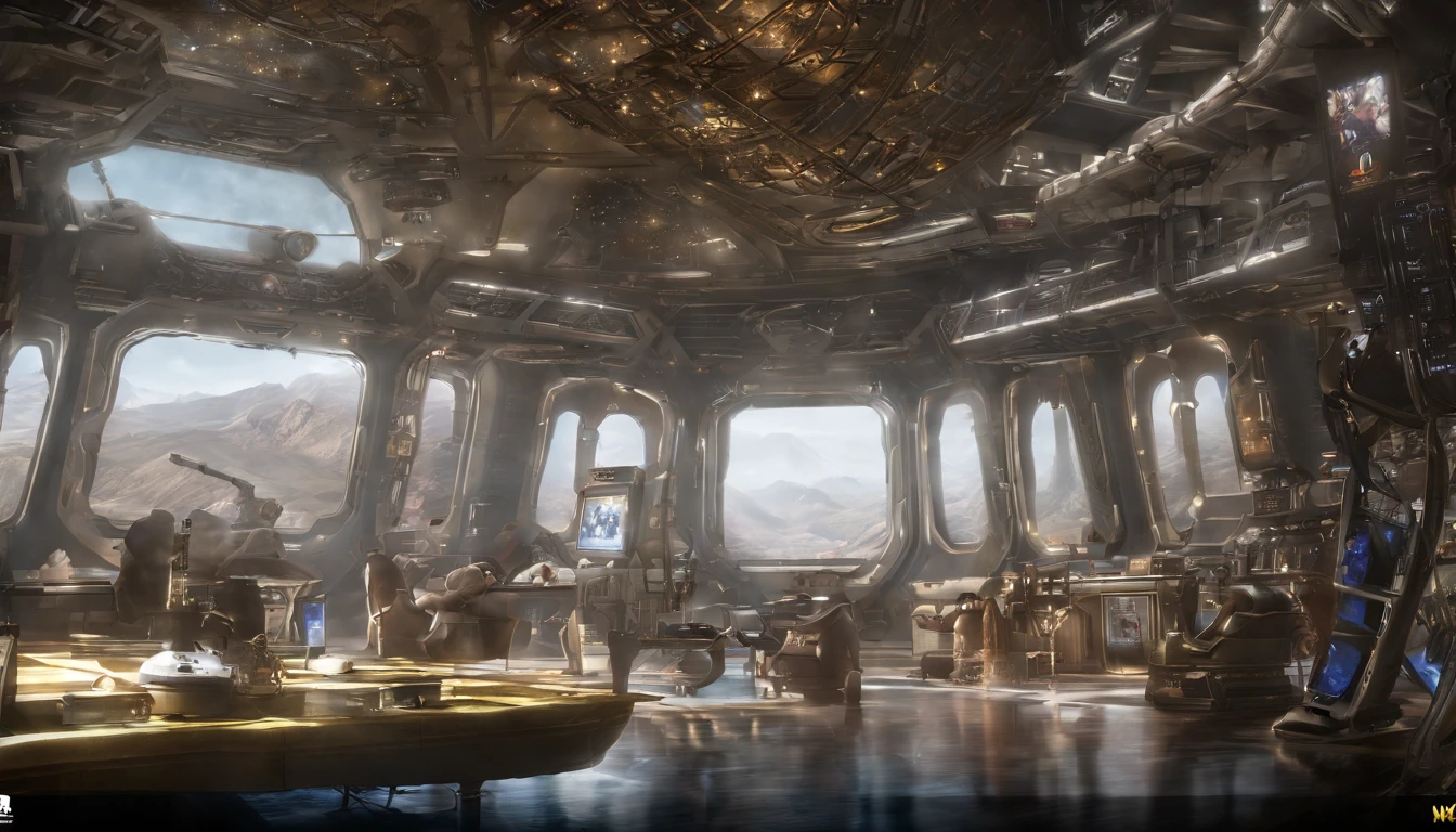 (Highest image quality)，(Works of masters)，(8k wallpaper)，in a panoramic view，Interstellar School，A school city built on a huge space station in space，The artificial creation of the ecosystem inside the translucent luxury space station is beautiful，Lake，rios，mountain ranges，Hills are everywhere，Streamlined Chinese luxury architecture from land to water，All-round rational use of the space station，Golden ornate building，Let the entire space station shine with golden light，Embellished with luxurious gemstones，Blend into the entire starry sky，Chinese decorative motifs are found all over the space station and the Interstellar Academy，Countless spacecraft in and out of the space station，Perfectcomposition，professinal，Meisterville，commissioned，best qualtiy，After fixation，Retouching，Improvement，pastoral，Tone-mapping，highly  detailed，digitial painting， art  stations，Conceptual map of the long dam，Smoothness，Sharp focus， Beautiful illustration，photore，The light from the back window is backlighted，动态照明，Mist，复杂，cinematic grain，professinal， face to the viewer，Volumetriclighting，subsurfacescattering，Good highlights，Good shadows，cinematic ligh，Beautiful studio，softlighting，rim-light，ellegance，beatiful background，rendering by octane，HR Giger style，8K，top Quority，tmasterpiece，illustratio，smooth and beautiful，highly  detailed，CG wallpaper，(realisticlying，Fidelity: 1.37) ，outstanding，Exquisite details，tmasterpiece，top Quority，offcial art，Very verbose