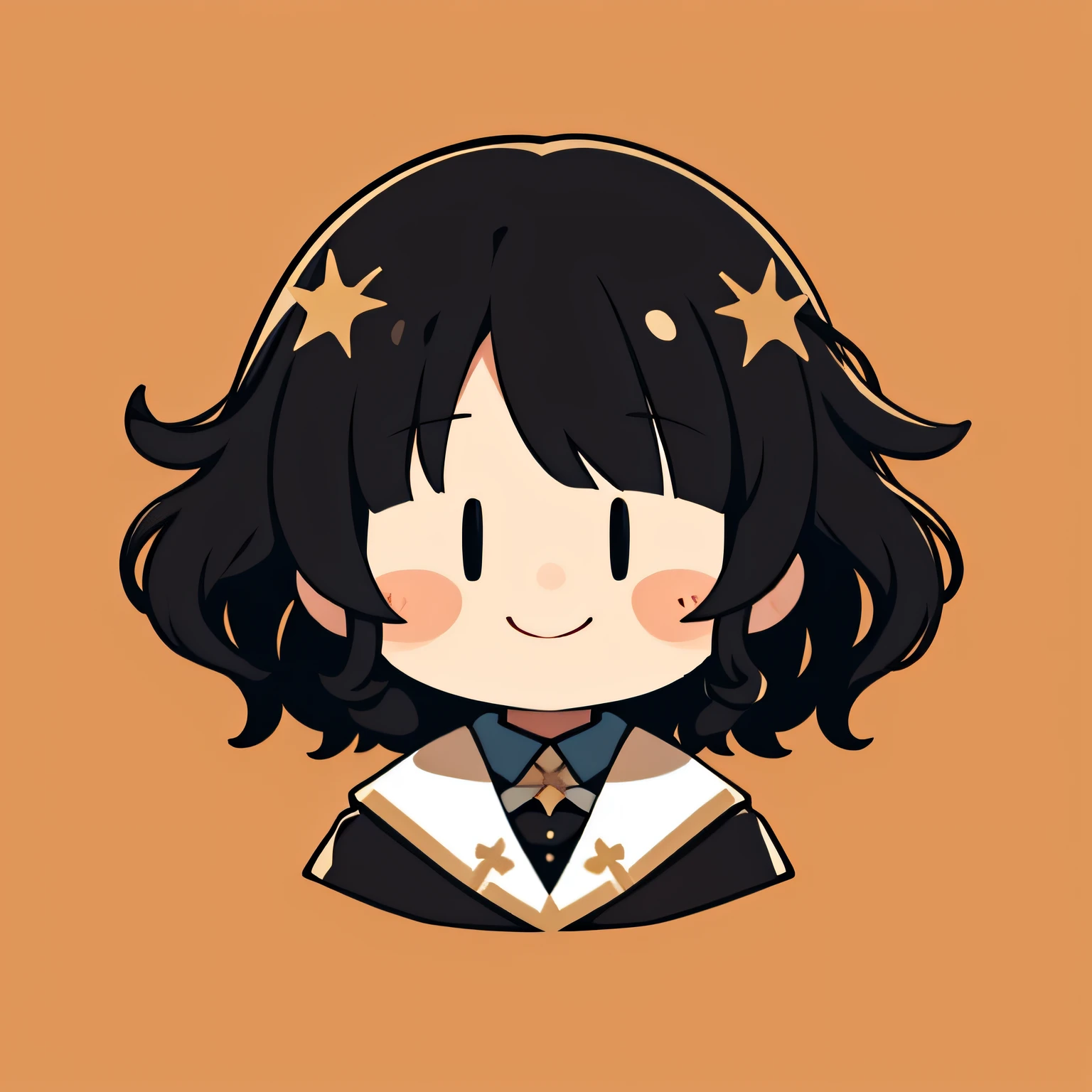 Flat Avatar, 1 girl curly hair, a smile, simple background, black hair, chubby cheeks