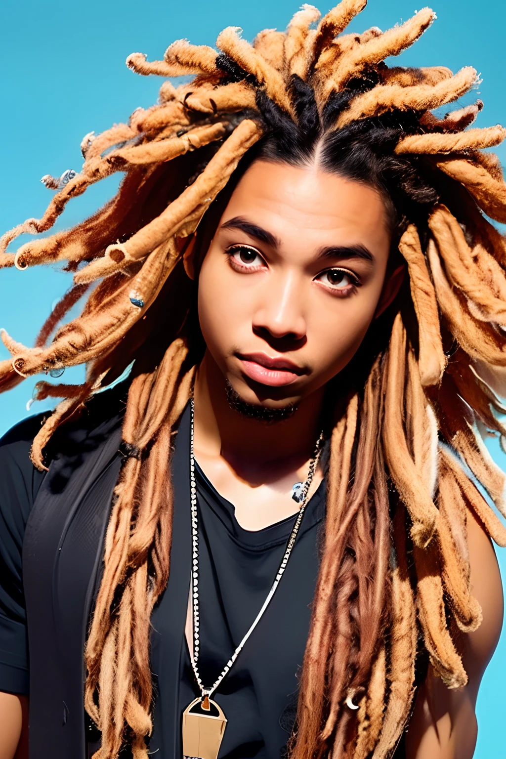 Please create landscape image for the 'BCVL Music' channel. Use a soft, attractive color palette. The image must feature a young black man with dreadlocks