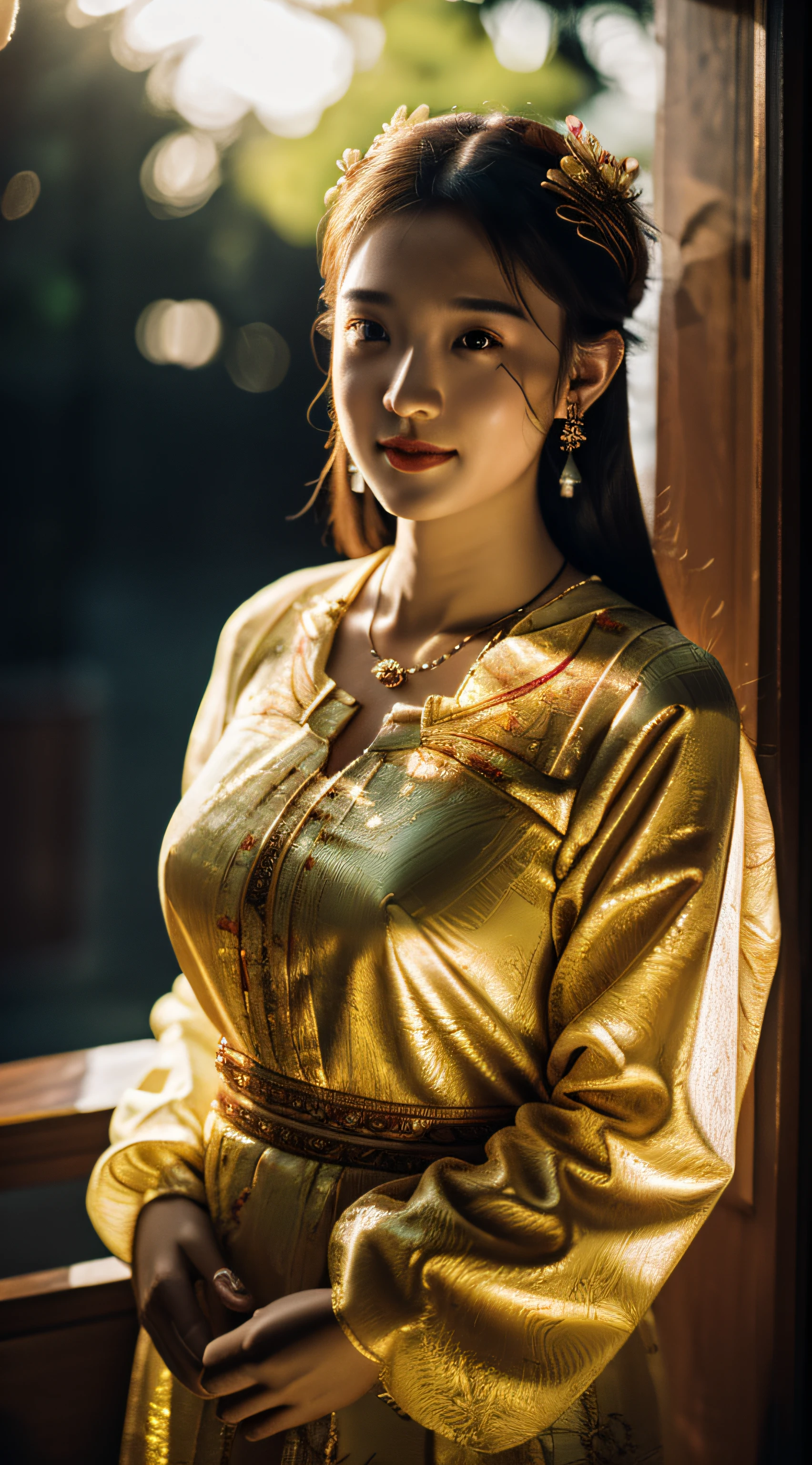 best quality, masterpiece, highres, 1girl, transparent silk china dress, beautiful face, hair ornament, looking at viewer, smile, closed mouth,lips, dress,hair ornament, necklace, jewelry, long hair, earrings, Beautiful face,upon_body, tyndall effect,photorealistic, dark studio, rim lighting, two tone lighting,(high detailed skin:1.2), 8k uhd, dslr, soft lighting, high quality, volumetric lighting, candid, Photograph, high resolution, 4k, 8k, Bokeh