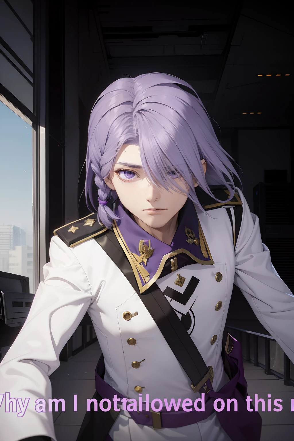 A-Dry is tall, Has sharp purple eyes、Young man with lilac-gray hair. His left eye is obscured by his hair bangs、The hair on the other side is braided from a bob. His left eye was wounded by a gunshot.、was covered with bandages. When his left eye was not bandaged, The injured person in his left eye was、Although there were vertical scars and bruises to replace the original eye that remained removed due to irreparability. The usual costume is、consisted of one of his Drusia military uniform pilot equipment, And in his princely costume he was dressed in a royal costume.