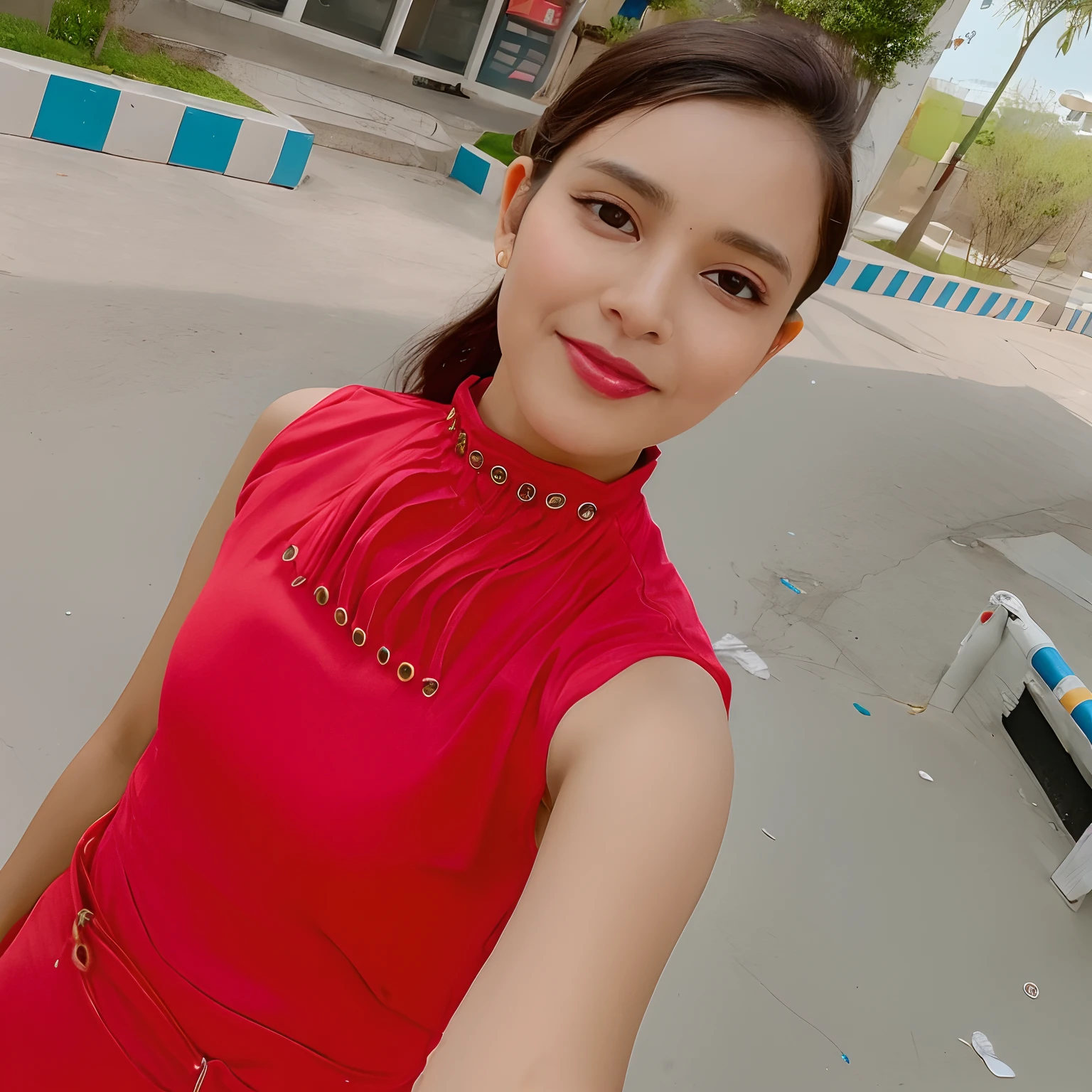 ((top-quality、4K、masterpiece))、Beautiful Indian Women in Perfect Figure、lightbrown hair、one length bob, White blouse、Black tight skirt、sitting on、The whole body is shown、big breasts thin waist、small tits、beautiful decollete、Happy face、white backgrounid、Taking a selfie、Highly detailed facial and skin texture、A detailed eye、二重まぶた