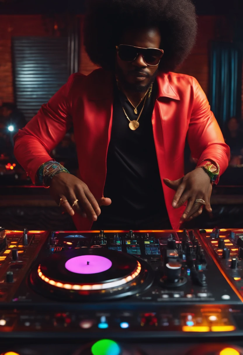 Colorful afro dj party, he is dancing