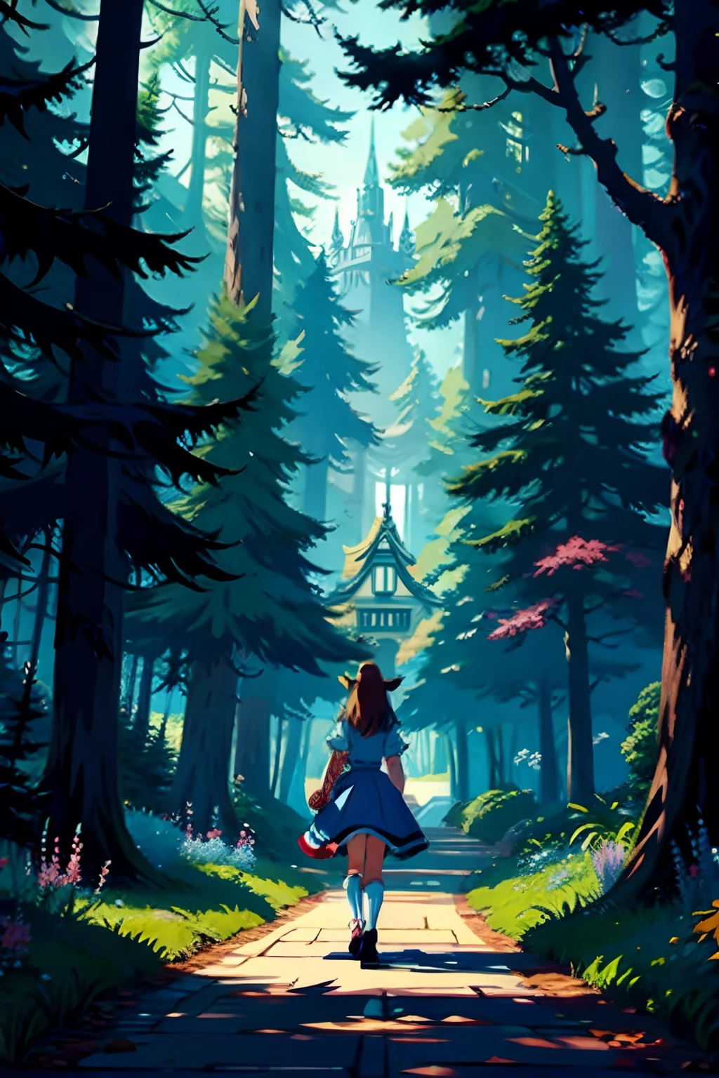 Studio ghibli style Alice in wonderland, horror art