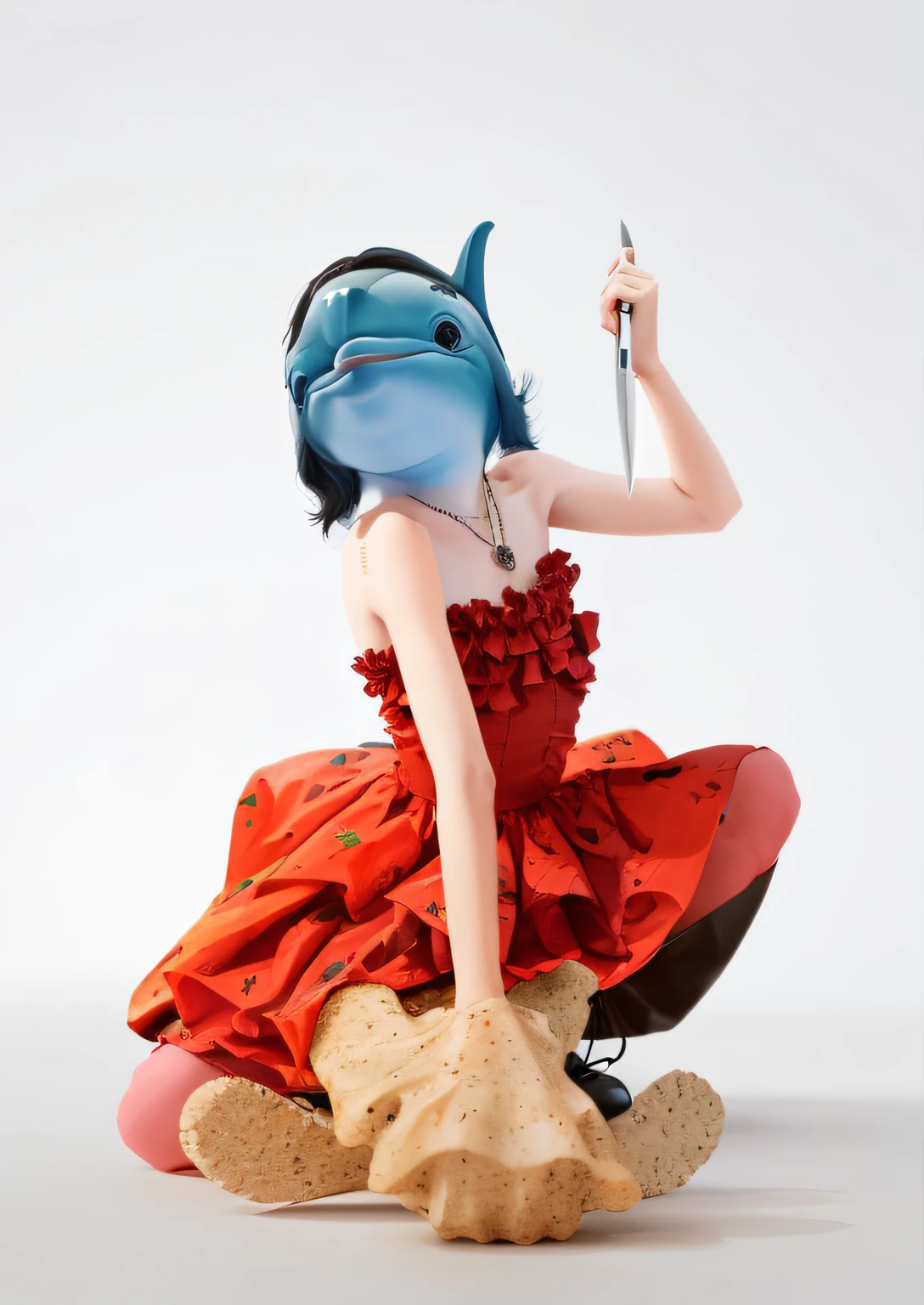 Dolphin-headed man,A knife is being raised,