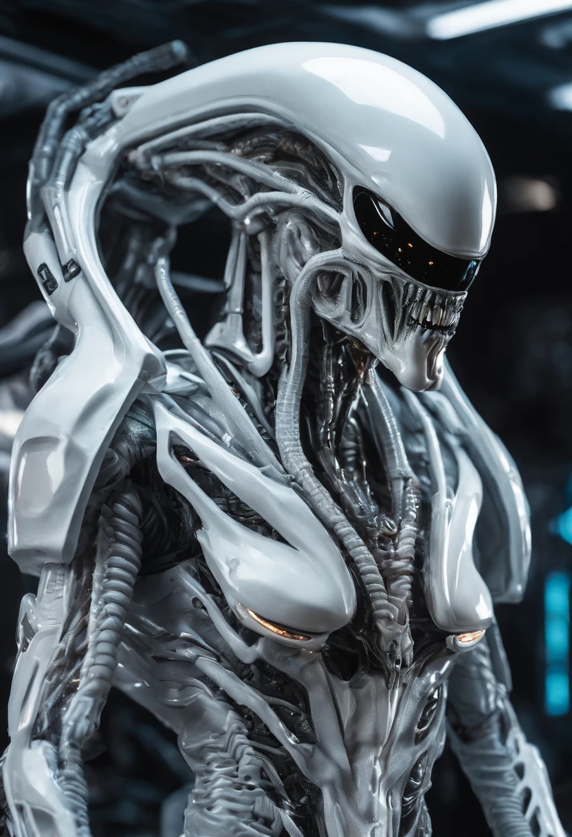 Xenomorph,White armor,Full-body photos,high - tech,Laser laser,Delicate picture