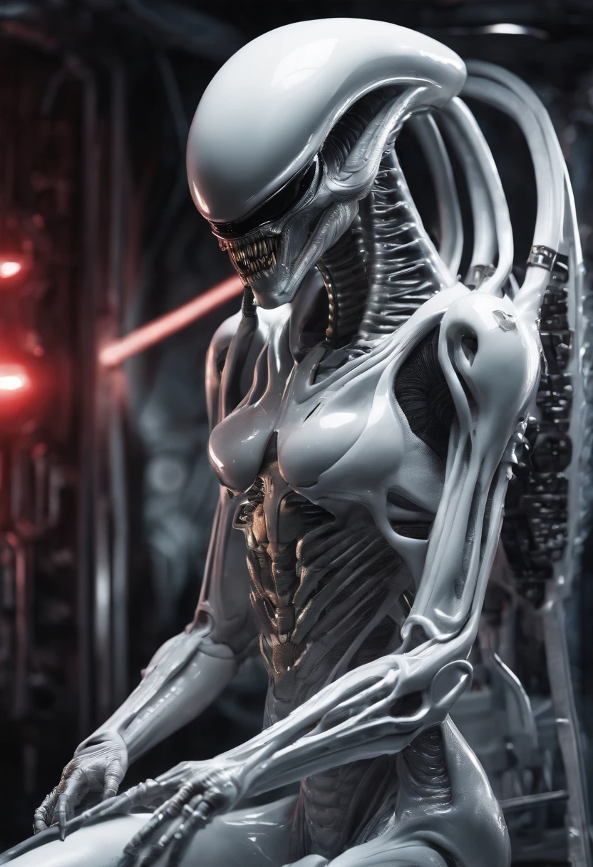 Xenomorph,White armor,Full-body photos,high - tech,Laser laser,Delicate picture