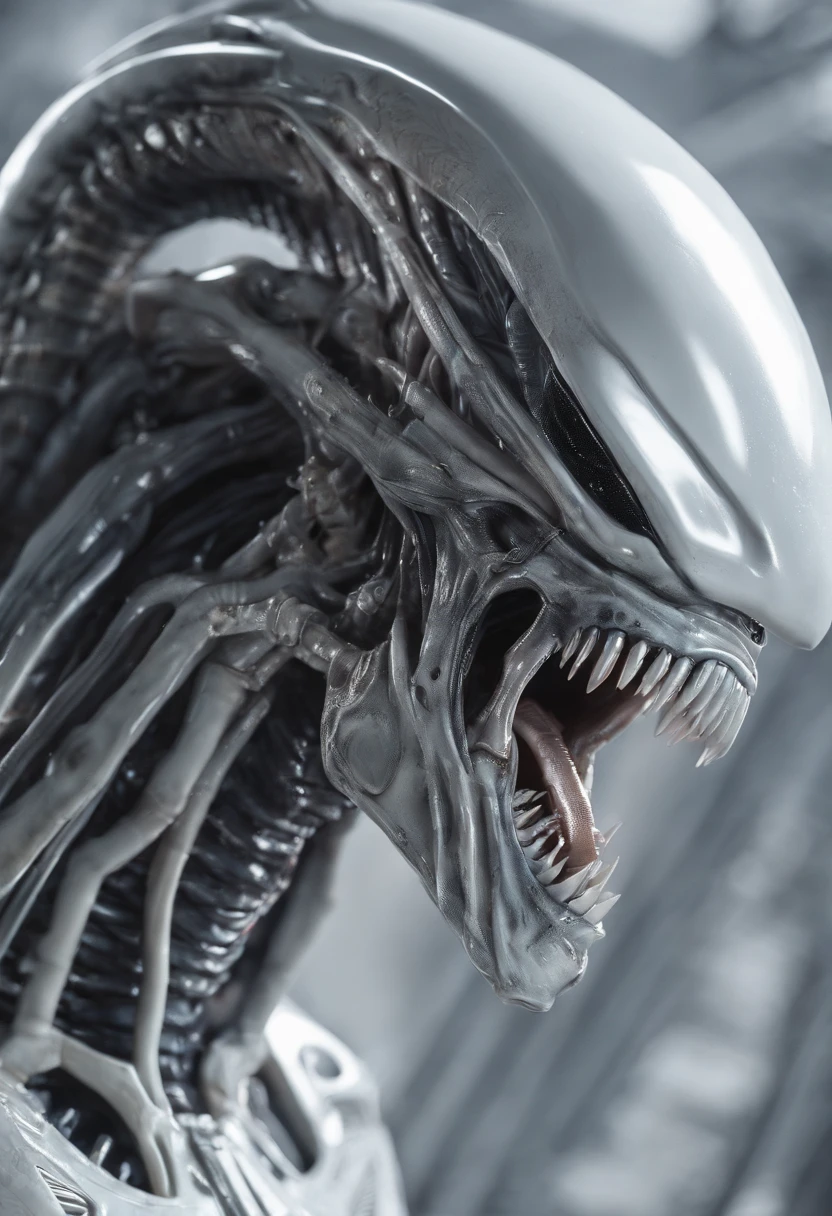 Xenomorph,White armor,fully body pose,Sharp teeth,high - tech,Laser laser,Delicate picture