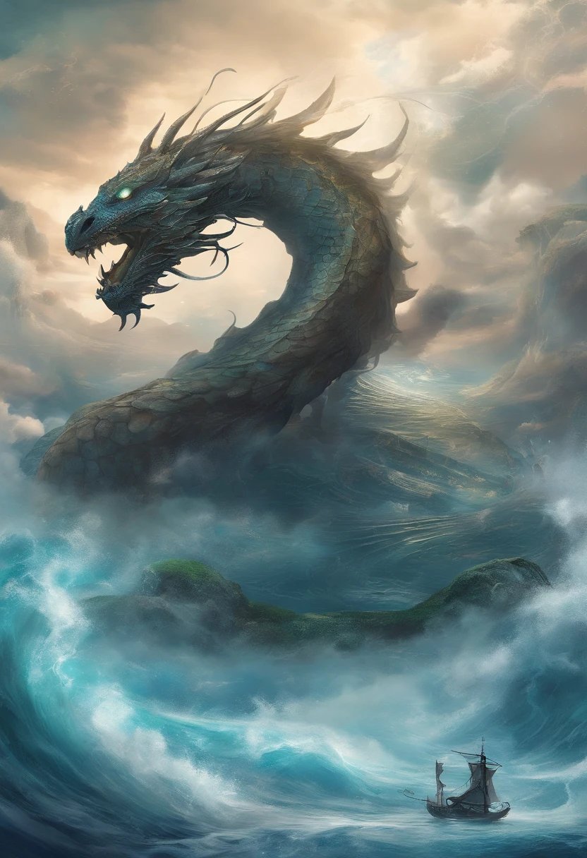 Dragon turtle(Heavy tortoiseshell shell,faucet,The long tail of the snake),tosen,Huge waves,China-style,oc rendered,super-fine,Hyper-realistic,Ultra photo realsisim,high qulity,8K high resolution,ultra - detailed