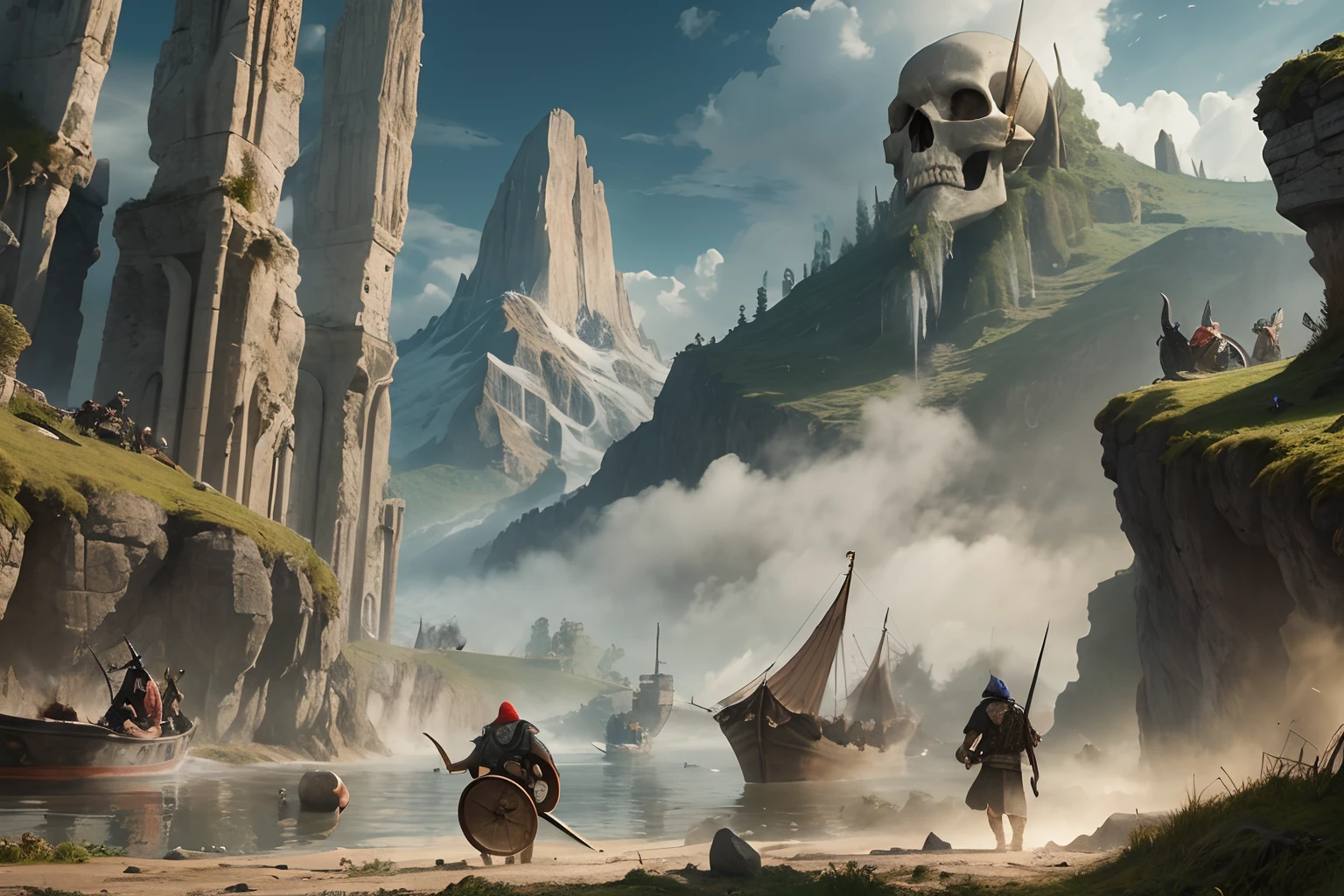 Vikings at war in front of a skull mountain --auto --s2
