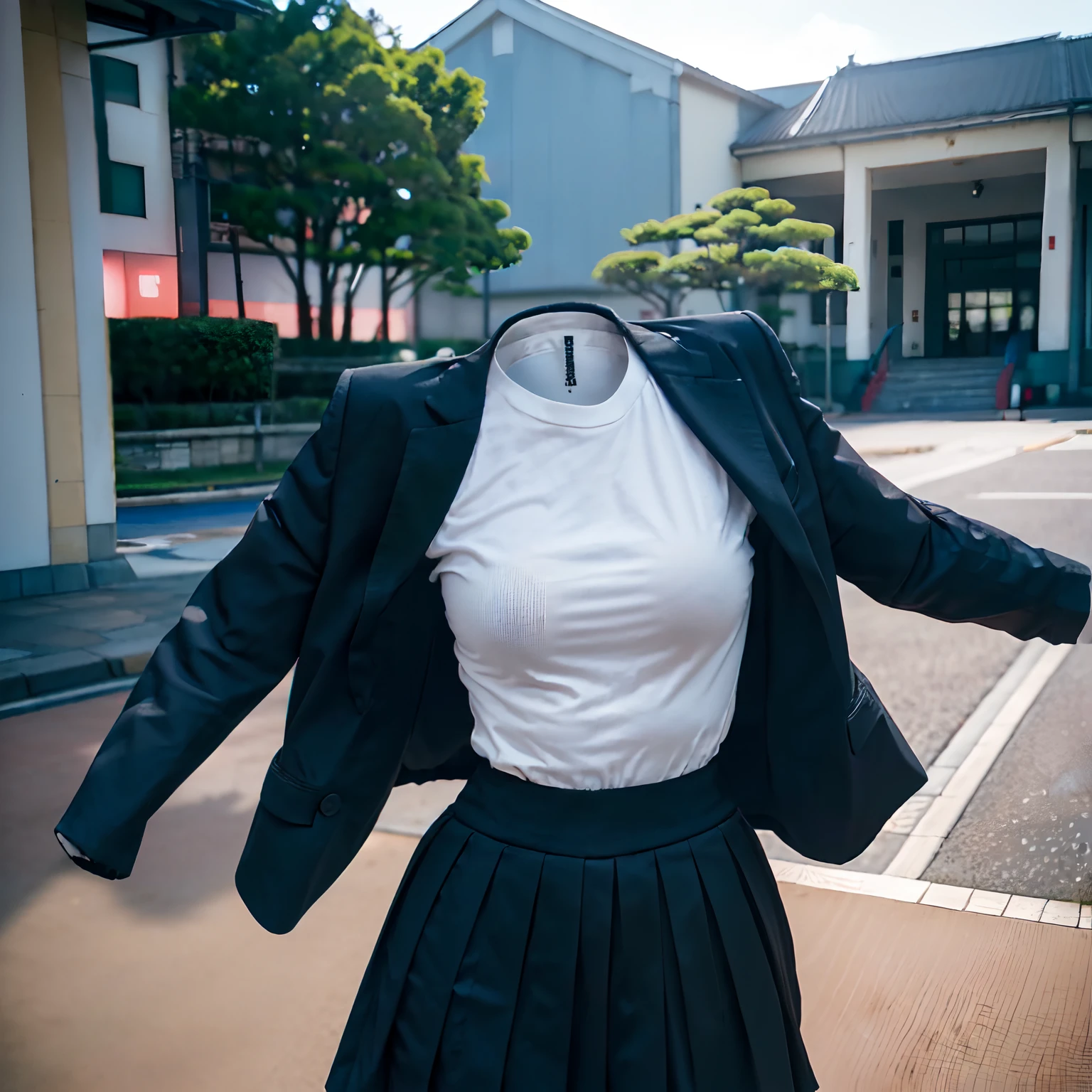 japanese school uniform, ((invisible, no humans:1.5, headless:1.5, handless, legless)), big breast, close-up to breast, from behind, big hip,
(8k, RAW photo, best quality, masterpiece:1.2), (realistic, photo-realistic:1.37),photon mapping, radiosity, ((Hasselblad photography)),physically-based rendering,