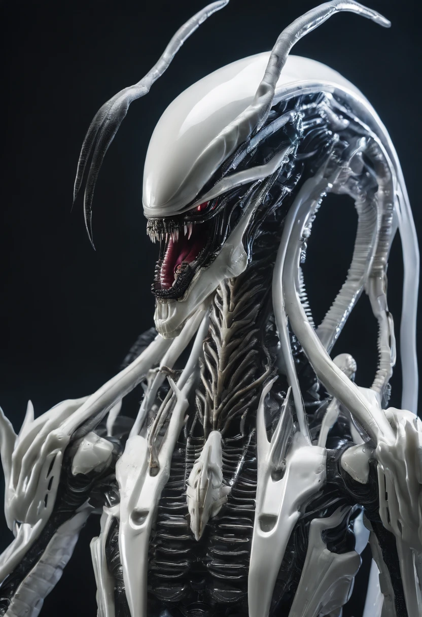 Xenomorph,White armor,Full body photo,Sharp teeth,high - tech,Laser laser,Delicate picture