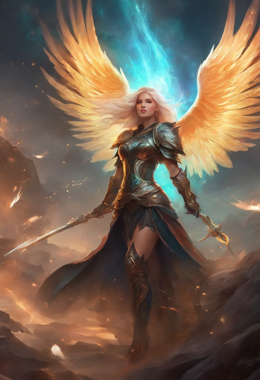 4K,Rebellious angel warriors,Cinematic lighting effects,Black clothes,火焰,fantasy,chaos