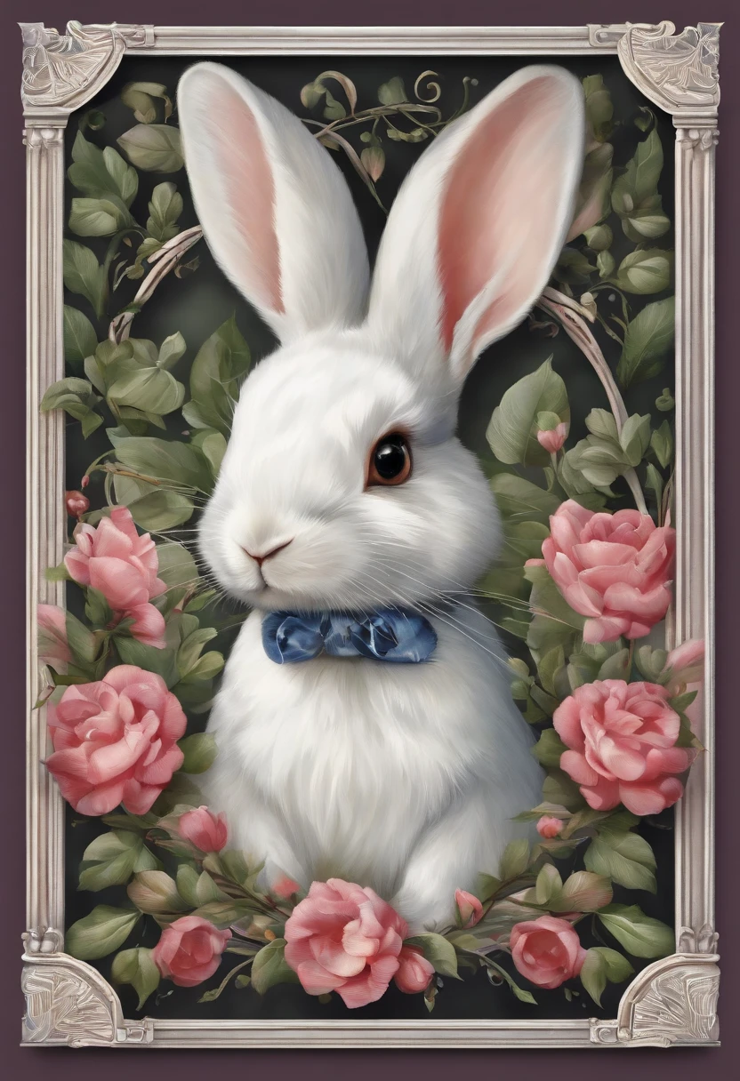 a sticker,edgBunny, white colors, white border frame