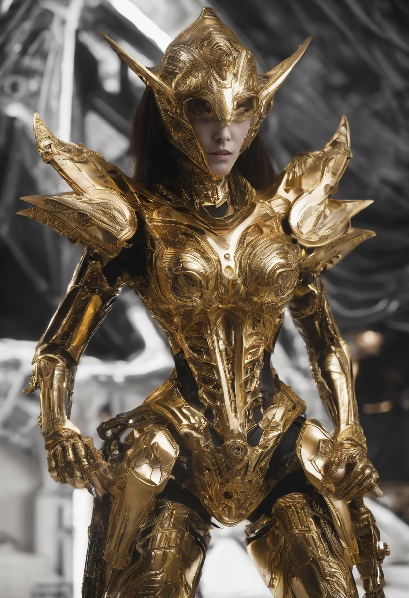 realistic artwork of a medieval knight in shiny golden plate armor female xenomorph frontal view, smirking, lips, night sky with nebula galaxy, moon, half body shot,wearing ultra smal and thight bikini ,enorymus body ,huge tits ,smal weight ,squeezes boobies,looking to camera ,showing tits,sexual tension ,in the bacground expensive hotel room