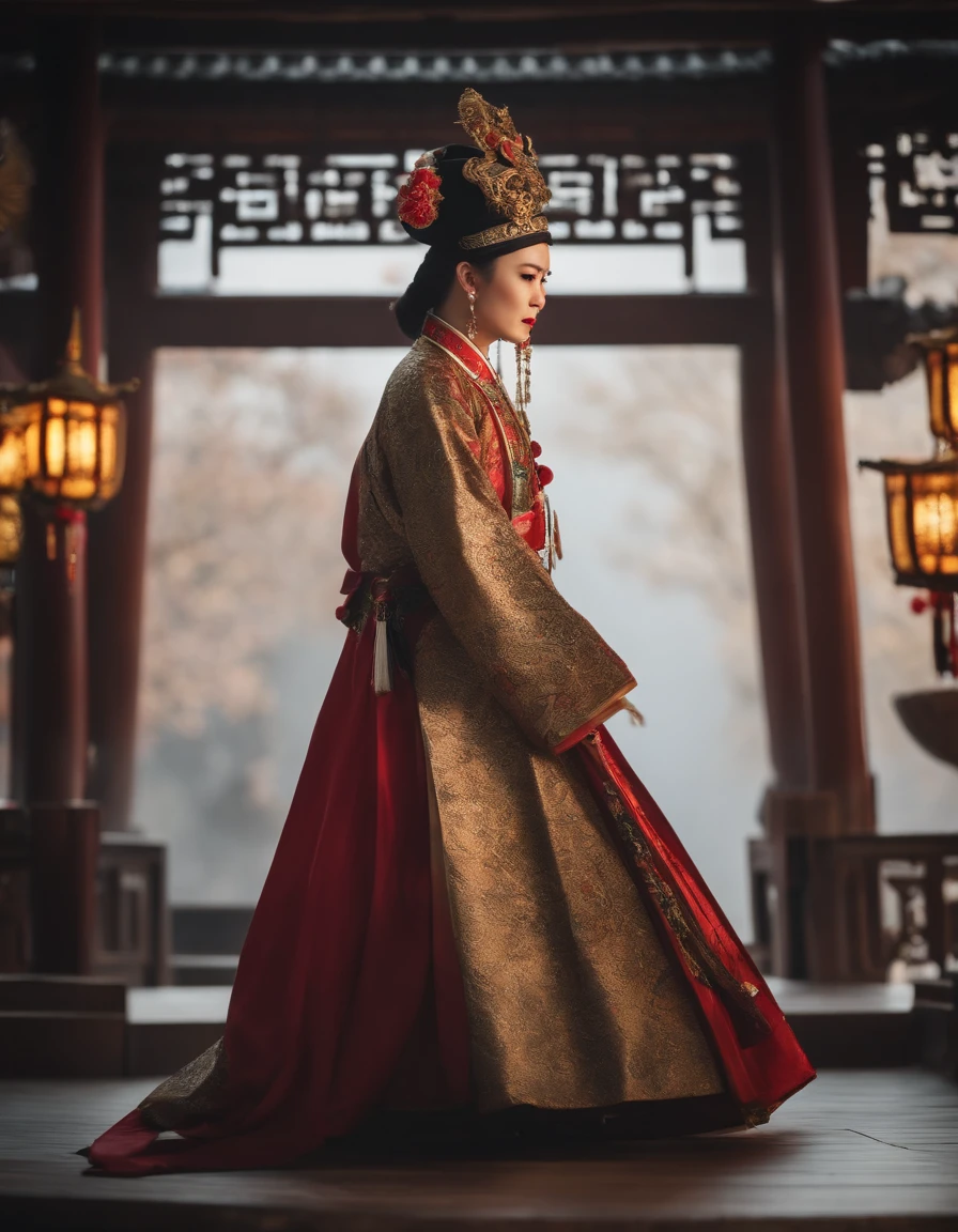 China-style，Chinese drama，Peking Opera costumes，Zhang Fei clothing，Drama Facebook，中景 the scene is，super-fine，ultra - detailed，high qulity，8K ，Sharply focus the eyes，highly detailed surreal vfx，oc rendered， --q 2 --s 1000