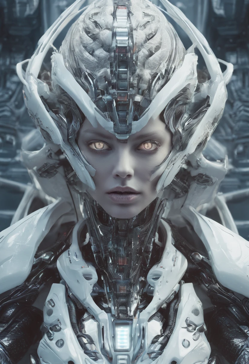 Alien Empress,White armor,Full body photo,Sharp teeth,high - tech,Laser laser,Delicate picture