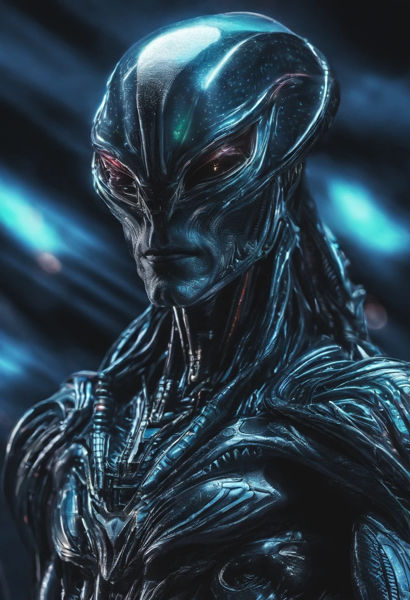 alien biomechanical in stealth suit,Emmylou_Harris, blue eyes, masterpiece, appealing, looking at viewer.