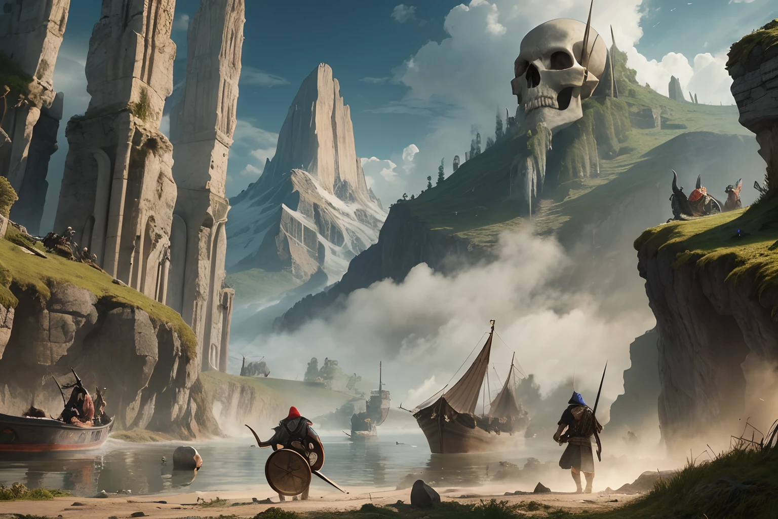 Vikings at war in front of a skull mountain --auto --s2