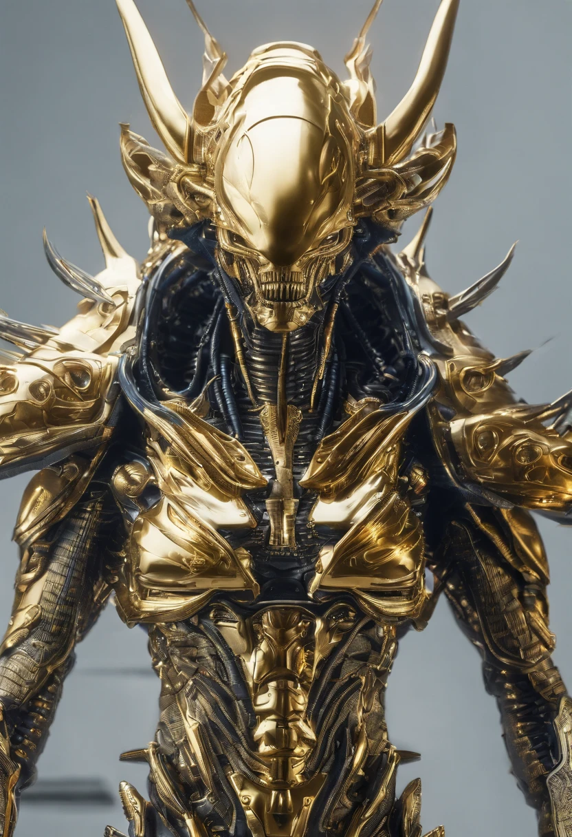 Alien Queen,golden armour,Full body photo,Sharp teeth,high - tech,Laser laser,Delicate picture