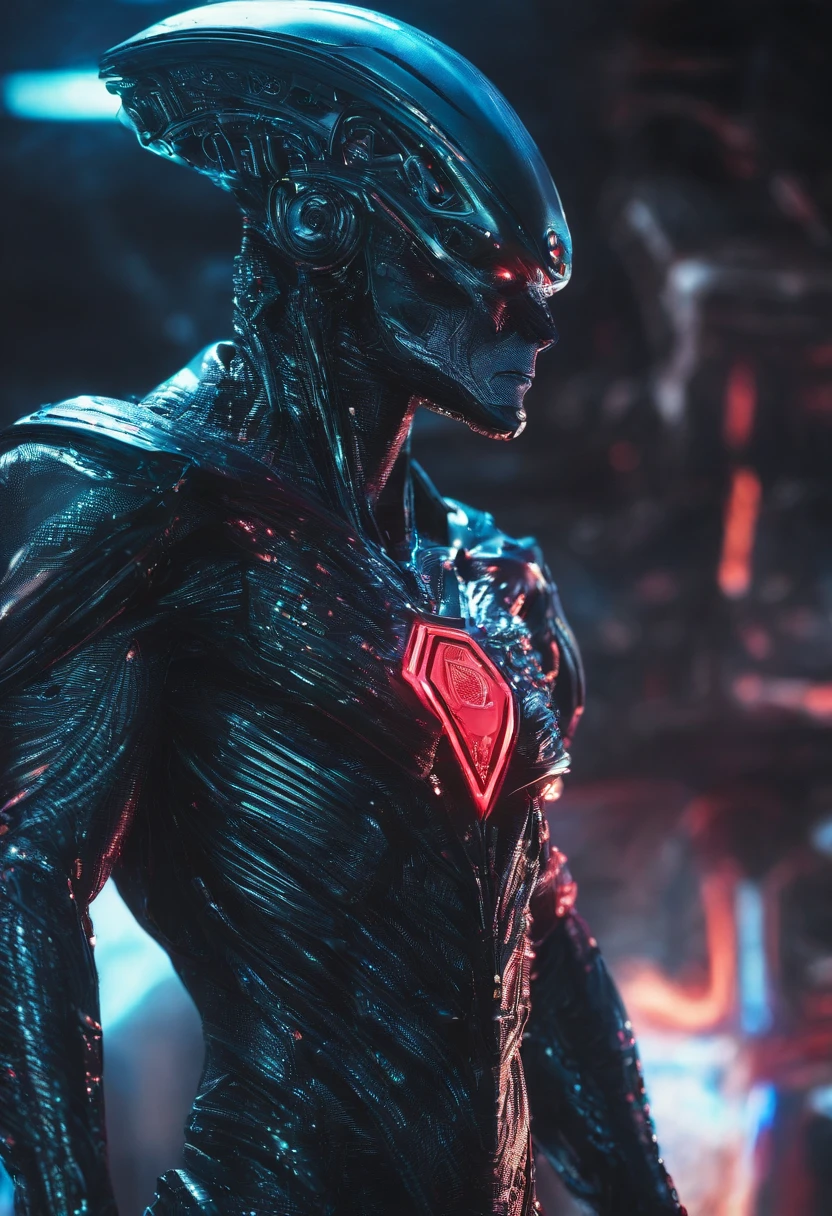 Alien Superman,Full body photo,high - tech,Laser laser,Delicate picture