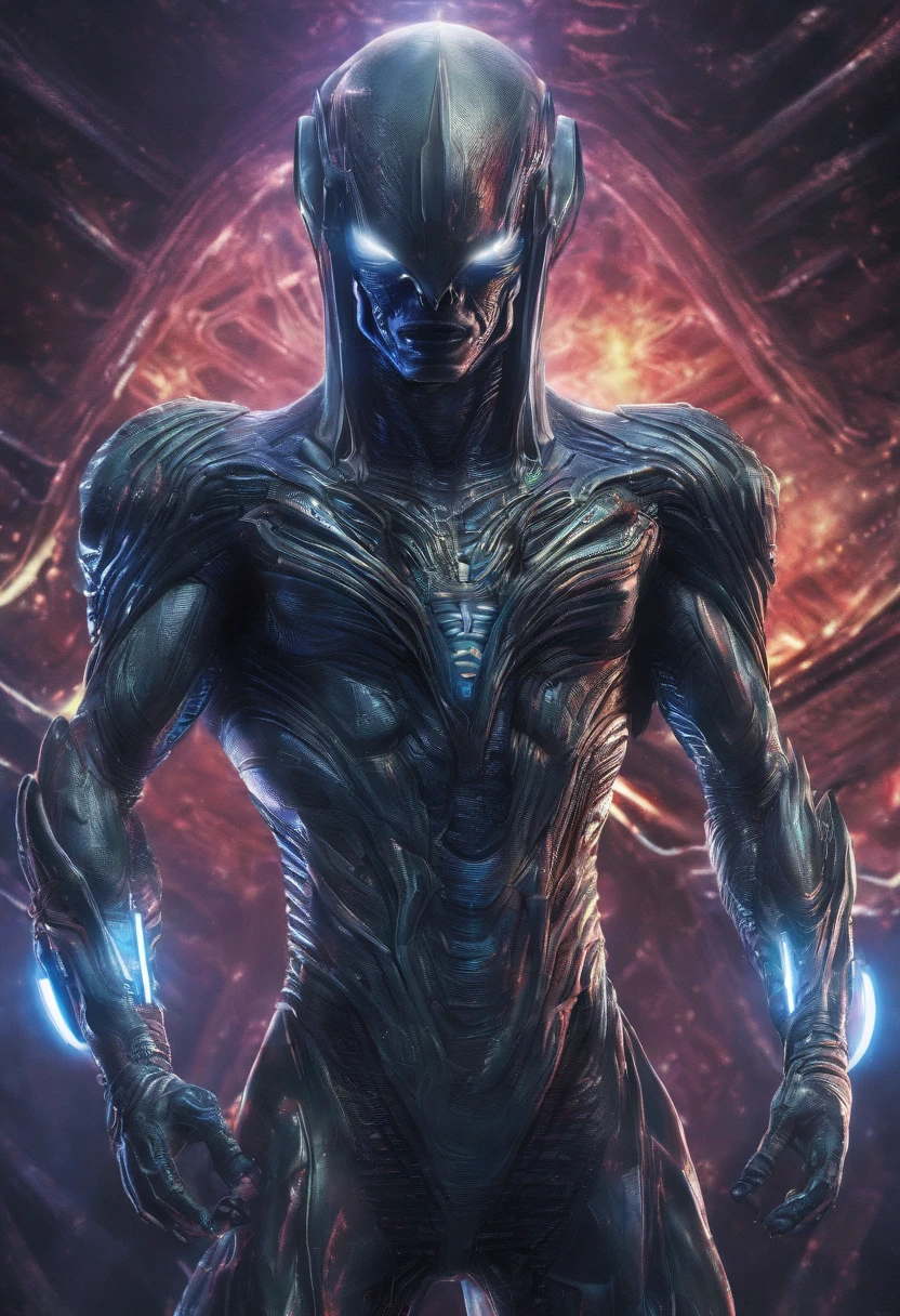 Alien Superman,Full body photo,high - tech,Laser laser,Delicate picture
