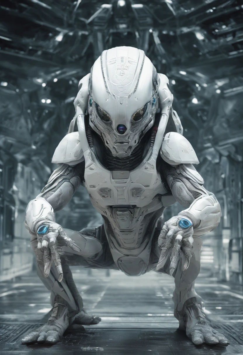 over-Tortoise Man，White armor，Full body photo，Laser eye，high - tech，Laser laser，Delicate picture