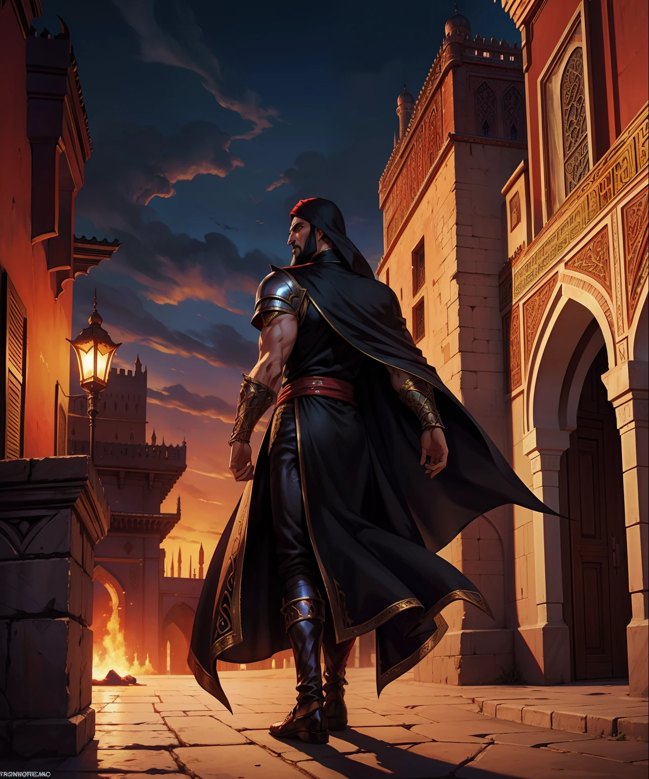 Moroccan Arab Castlevania shadow lords hyper realistic super detailed Dynamic shot masterpiece of the Arab Lord Dracula scenes movie Epic Legendary perspective environment of Lord Dracula in moroccan city talking to moroccan people hyper realistic scenes movie film