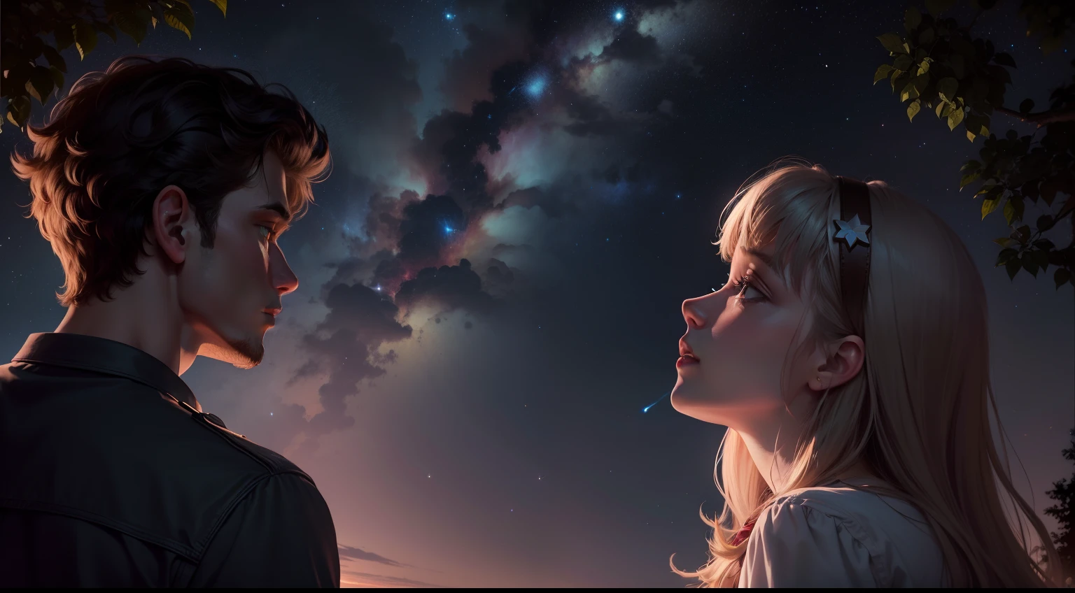 Ethan and Sarah stopped under a tree and looked up at the stars.