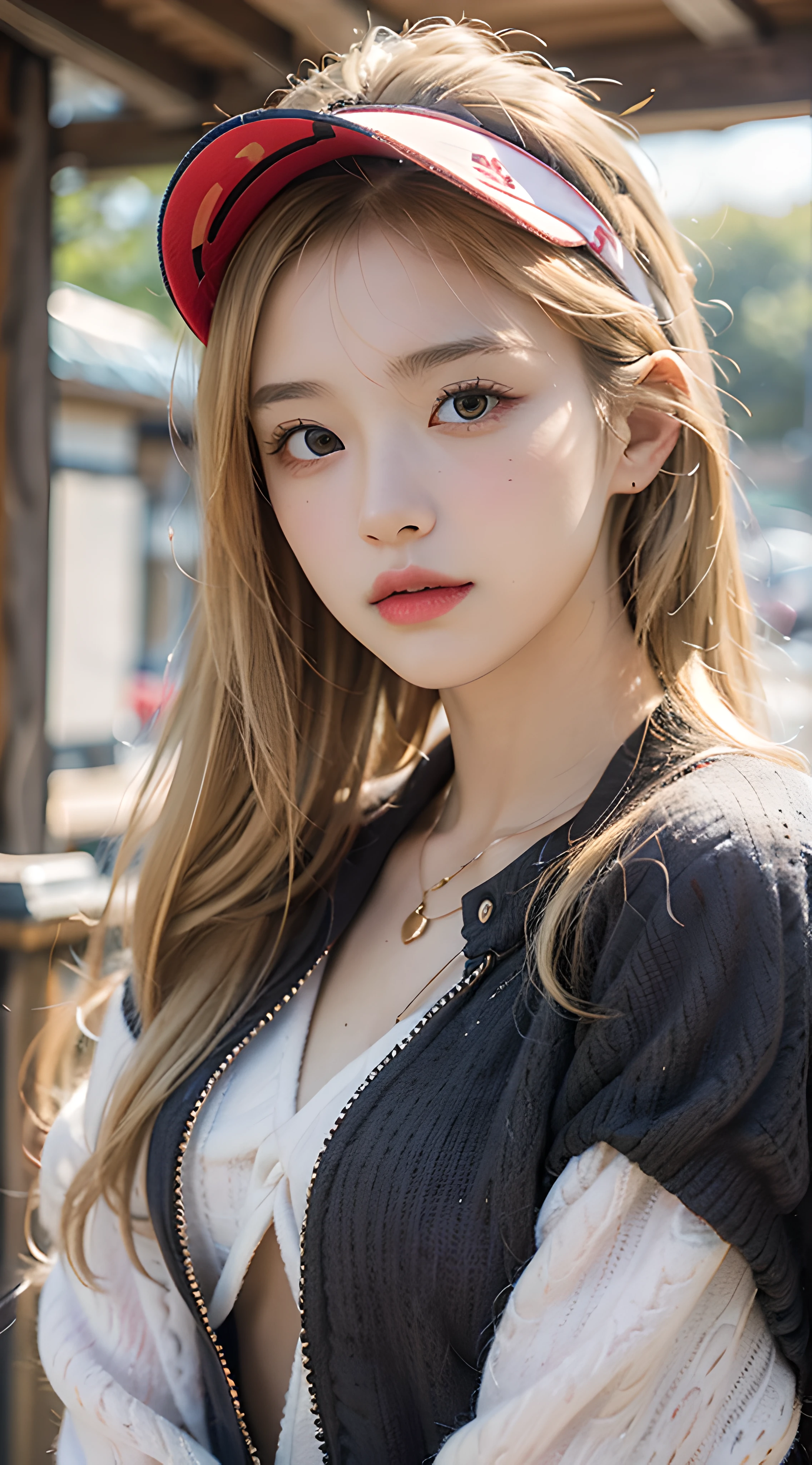 (Masterpiece: 1.3), (8K, Photorealistic, Raw foto, Best Quality: 1.4), (1Girl), beautifull face, (realistic face), (((Blonde Straight Hair))), beautiful hairstyle, photorealistic eyes, Beautiful detail eyes, (Realistic skin), beautiful skin, (Golfwear), absurdes, Attractive, The ultra-Highres, ultra realisic, High definition, Golden proportions, (golf_ Wear a costume and play golf_Sun visor), ((Moderate chest, s whole body)), ((Japanese people))