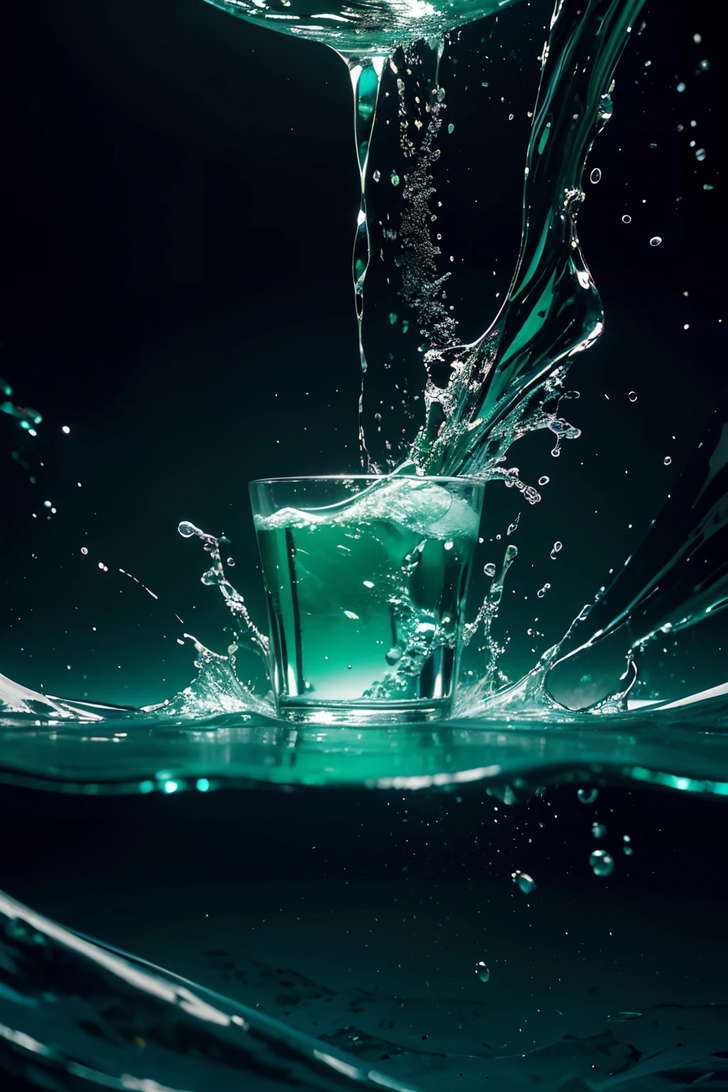 shots representing the product packaging splashing through water, in the style of realistic and hyper-detailed renderings, light indigo and emerald, nature-inspired compositions, fashwave, fragmented advertising, magewave, detailed compositions