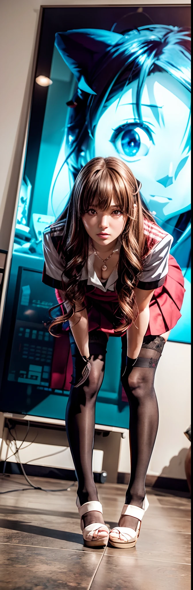 high definition images, atmospheric perspective, 8k, super detail, accurate, best quality, anime background, 1woman, slut, (ecstasy face), (drooping eyes), (blush), ((sleepy)), ((elaborately designed luxury and brightly colored panties for adults, panties high definition images, draw panties with super precision)), ((show off the panties)), ((she has pubic hair, pubic hair sticking out of panties), ((open legs, raise leg)) open mouth, (shirt, (swollen areola)), ((thin thighs, thin legs)), pantyhose, earrings, simple necklace, (straddling to masturbation), (eccentric pose), ((moment of orgasm)), (angle from below), hair up, factory clerk, uniform jacket, nameplate, in the factory,
