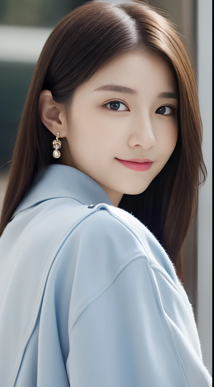 (((32K,very high res, high detailing, highly accurate,Masterpiece Girl 1))),Raw photo & realistic atmosphere,beautiful dark blue eyes,Detailed mouth,Glossy lips,Detailed eyebrows,Soft white skin that shines with every detail,,Eyes drawn in detail、Very beautiful eyes with azure eyes,Detailed lips、Very beautiful face,Very well-formed face、Lifelike face,shiny beautiful lips,Beautiful eyebrows,Infinite reality,Best design,(Insanely cute sober and modest Japan 22-year-old girl,,Toned body,thighs thighs thighs thighs,Slender legs,Beautifully shaped breasts,Very cute beautiful girl, Girl:1.5),Best Natural Makeup,Japanese ido,Korean Idols,Young sensual idol,Moist eyes,Dark beautiful eyes,Beautiful butt,beauty legs,,camel's foot,:1.3),超A high resolution、,Natural and realistic face,Back lighting,Pure eyes are too cute,(((photorealisim,Photograph the whole body))),,Reality Live Action,(simple earrings,Necklace Arm,Watches,Glossy nail art,,Girlish clothes,Clothing with a blue image,Dress up your jacket elegantly and cutely,Blouse,beautiful skirt,Modest and beautiful fashionable fashion,Perm Medium Hair,独奏,Lori Kool,Smile faintly,Troubled look,full body Esbian,Slightly Chubby:1.7),(Turned:1.5)