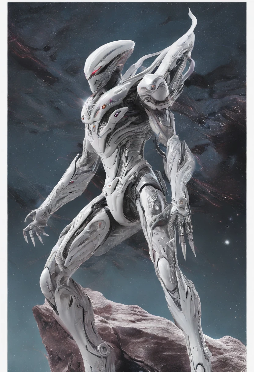 Superman，White armor，Full body photo，Laser eye，high - tech，Laser laser，Delicate picture