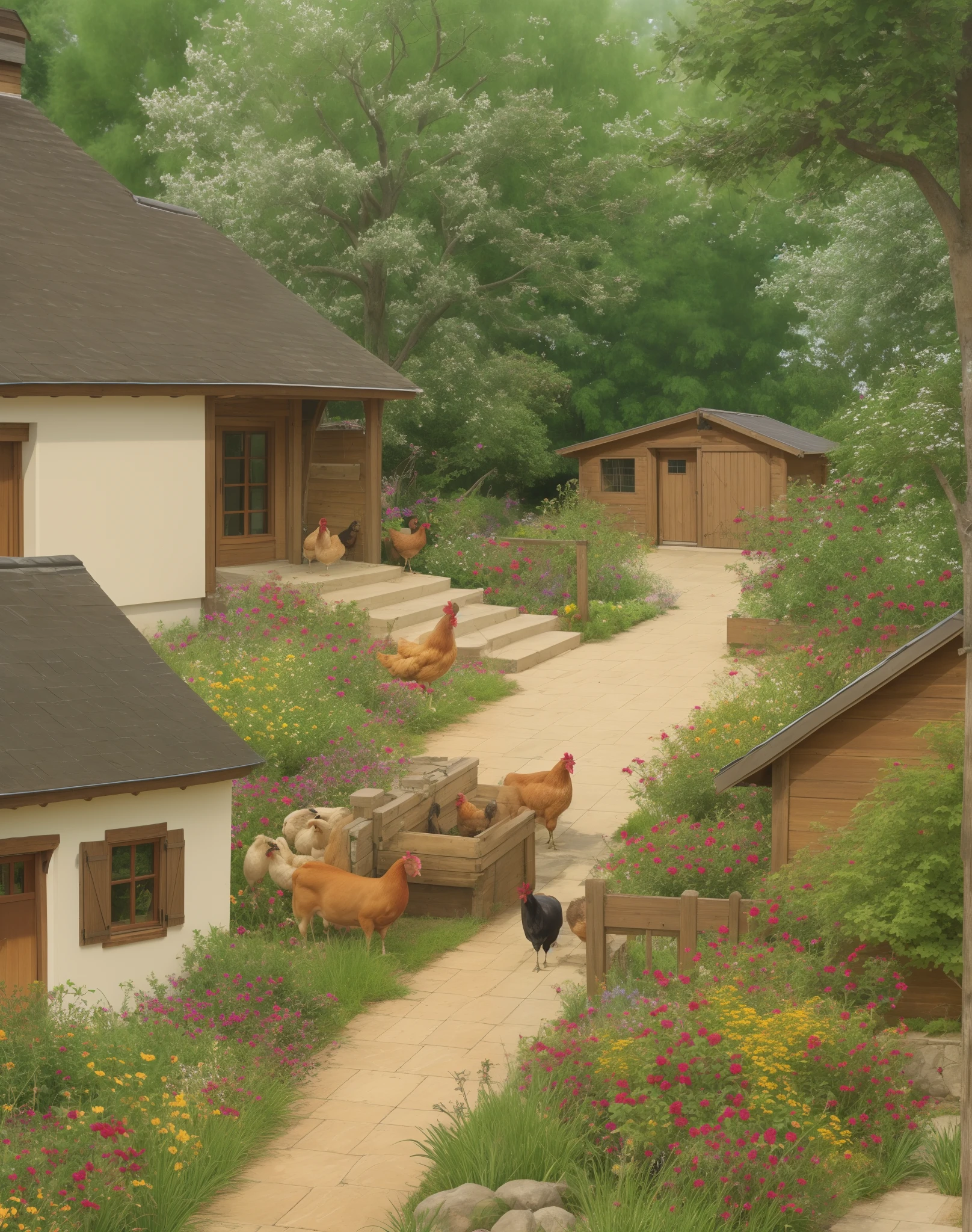 Large house、with a garden、Chickens, dogs and cows are pets、There are also kayaks、With garage、Lush、Fruit Tree、Two-story
