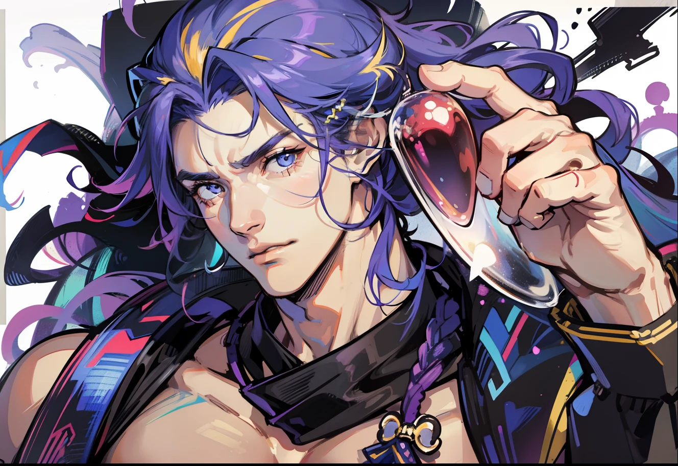 Muscular boy、Masculine features、Lumpy pectoral muscles、abdominals、Cool atmosphere、Firm posture、Fashionista、Stylish、colourfull、Personal。