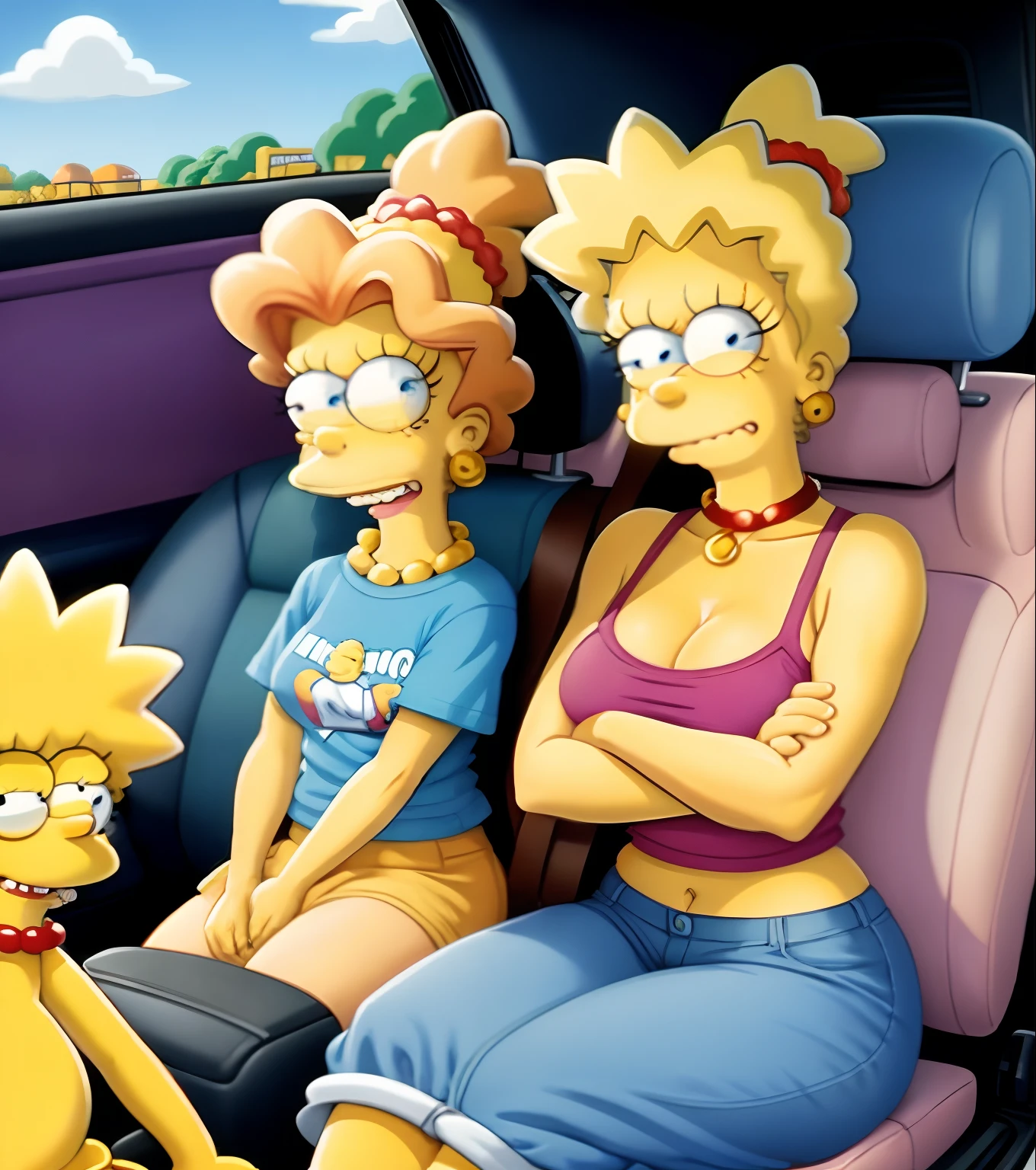 cartoon characters of the simpsons family in a car, still frame from the simpsons, original simpsons cartoon style, bart simpson, simpsons, the simpsons, portrait of bart simpson, matt groening art, matt groening cartoon art, lisa simpson wearing braces, 1990s cartoon, official simpsons movie artwork, style simpsons, by Matt Groening, simpsons style, marge