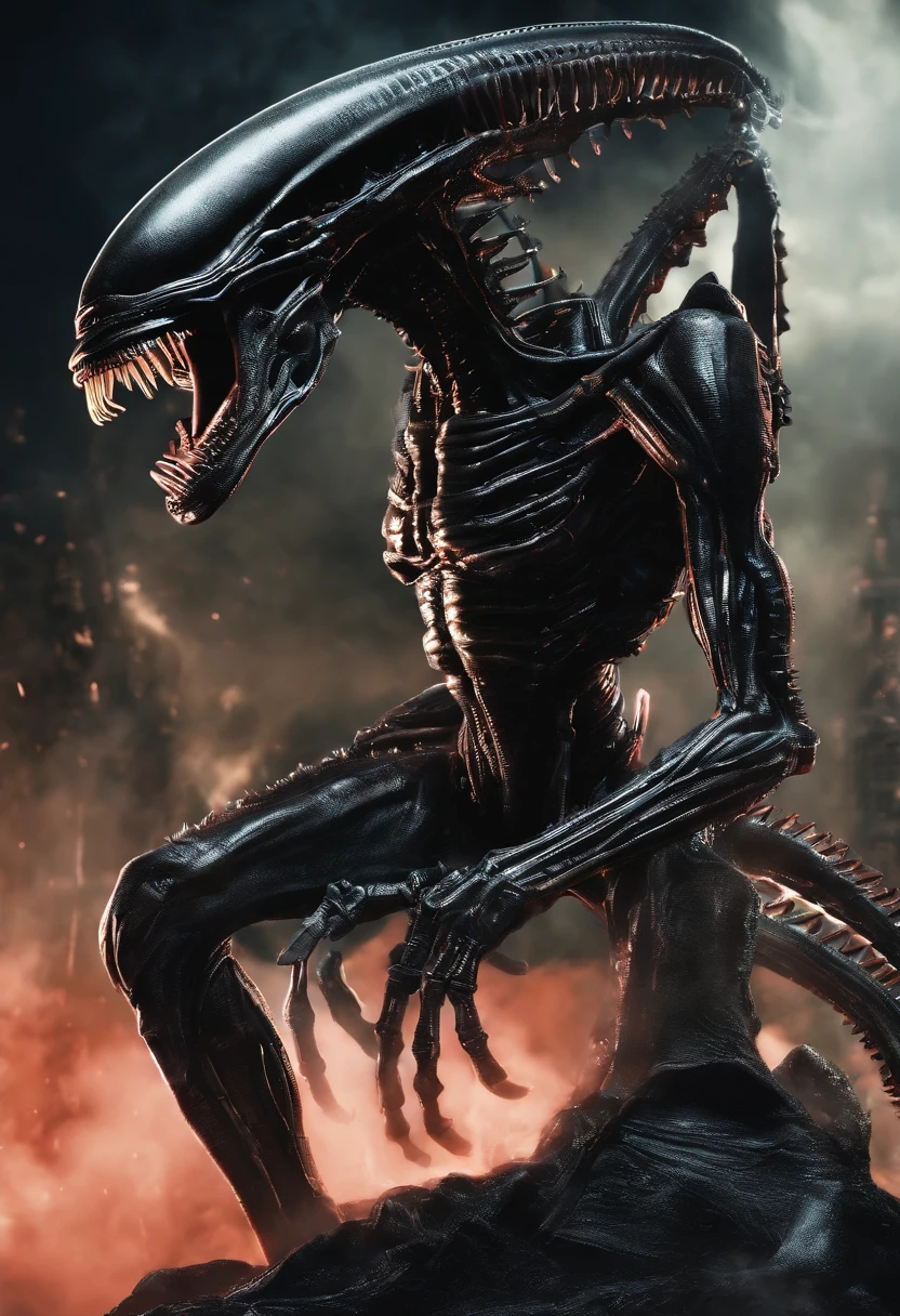 Xenomorph，slaughter，fully body pose，Sharp teeth，high - tech，Laser laser，Delicate picture