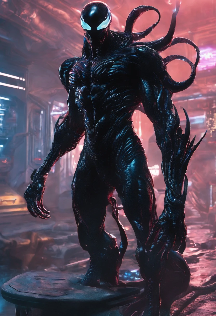 Venom possesses Superman，Full body photo，Liquid armor，high - tech，Laser laser，Delicate picture