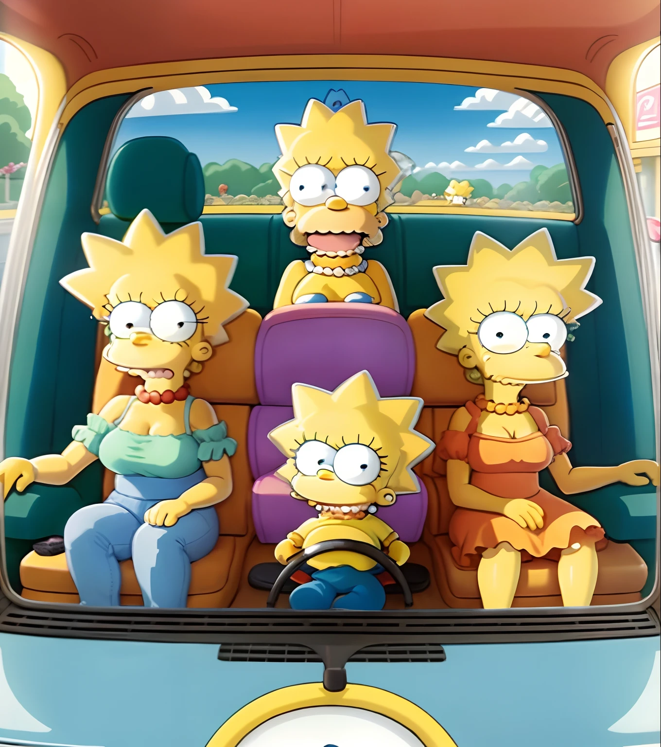 cartoon characters of the simpsons family in a car, still frame from the simpsons, original simpsons cartoon style, bart simpson, simpsons, the simpsons, portrait of bart simpson, matt groening art, matt groening cartoon art, lisa simpson wearing braces, 1990s cartoon, official simpsons movie artwork, style simpsons, by Matt Groening, simpsons style, marge