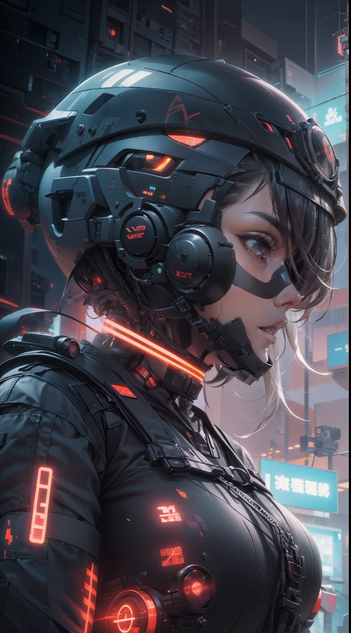 Muscle Special Forces Girl，eyes glowing,  Wearing black special forces equipment, Gun in hand, full bodyesbian, Shoot at knee level, Cyberpunk, neonlight, Futuristic, surrealist, Red，3D, Redshift, Maxon Cinema 4D, Quaixel Megascan rendering, Doomsday colors, pink light, Futuristic, 1/3, High detail, Ultra high quality, illusory engine, 8K,