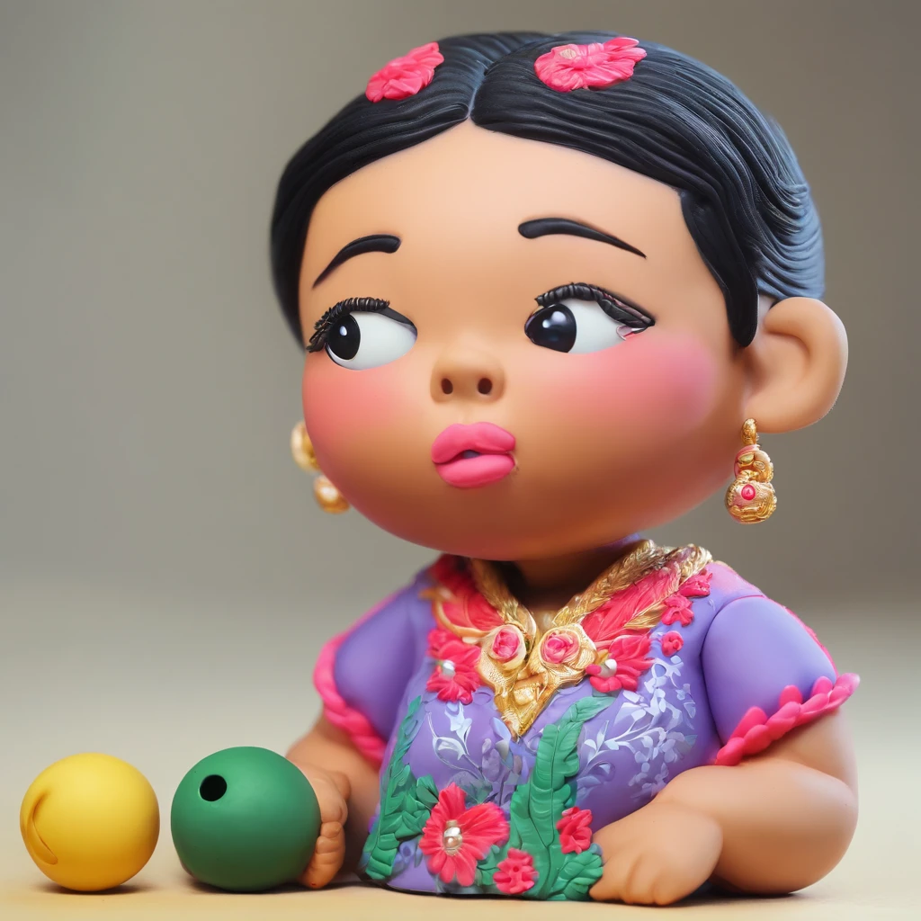 A little girl,Hold your arms,Frowning,Staring at you angrily,Pouting angrily,Floral half-sleeved cheongsam,Cute fat girl,A ball head