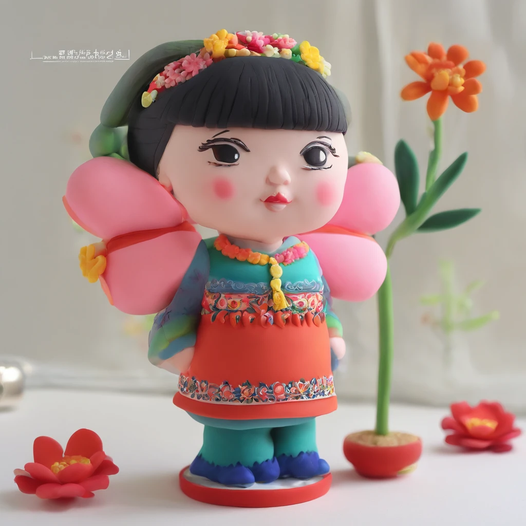 A little girl,Hold your arms,Frowning,Staring at you angrily,Pouting angrily,Floral half-sleeved cheongsam,Cute fat girl,A ball head